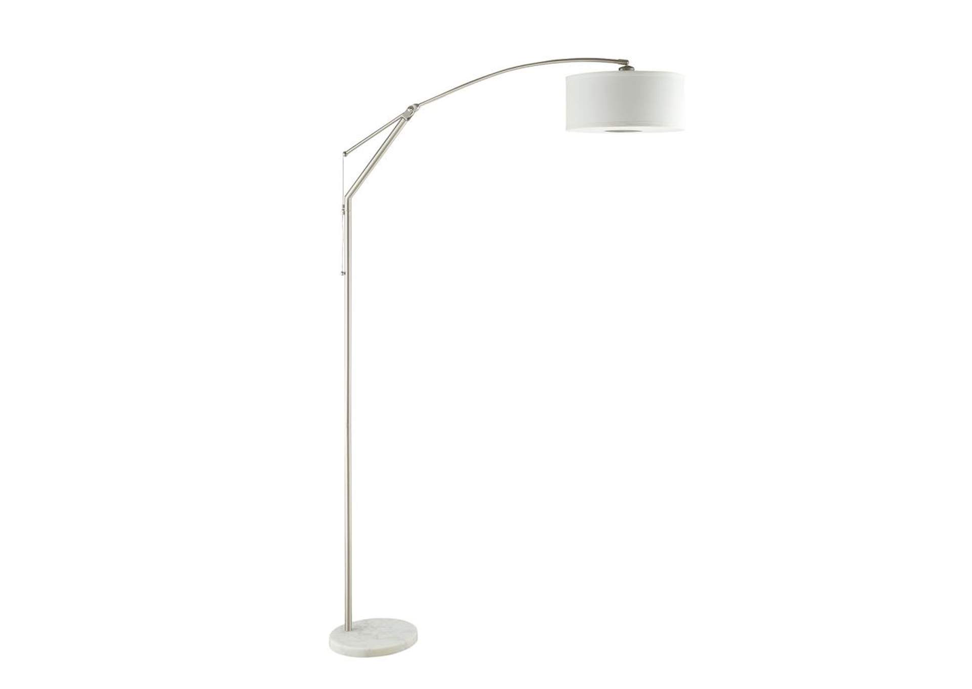 Adjustable Arched Arm Floor Lamp Chrome and White,Coaster Furniture