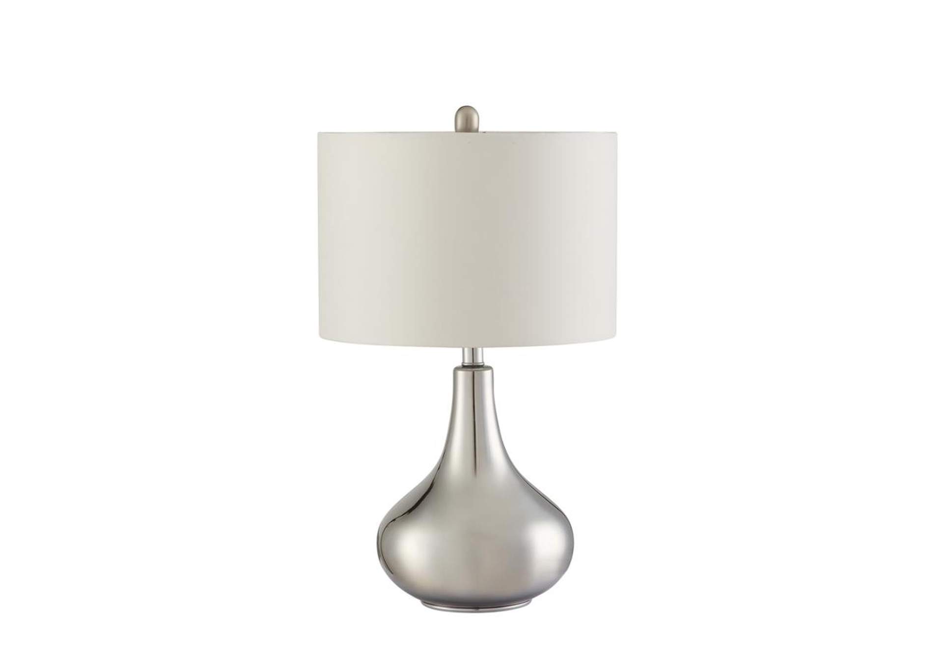 Junko Drum Shade Table Lamp Chrome and White,Coaster Furniture