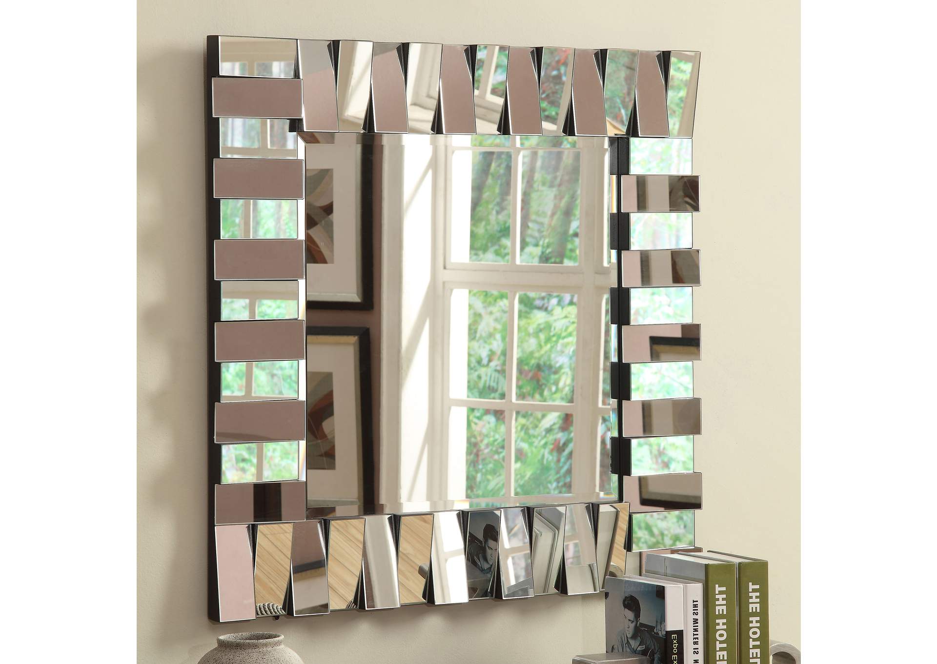 Tanwen Square Wall Mirror with Layered Panel Silver,Coaster Furniture