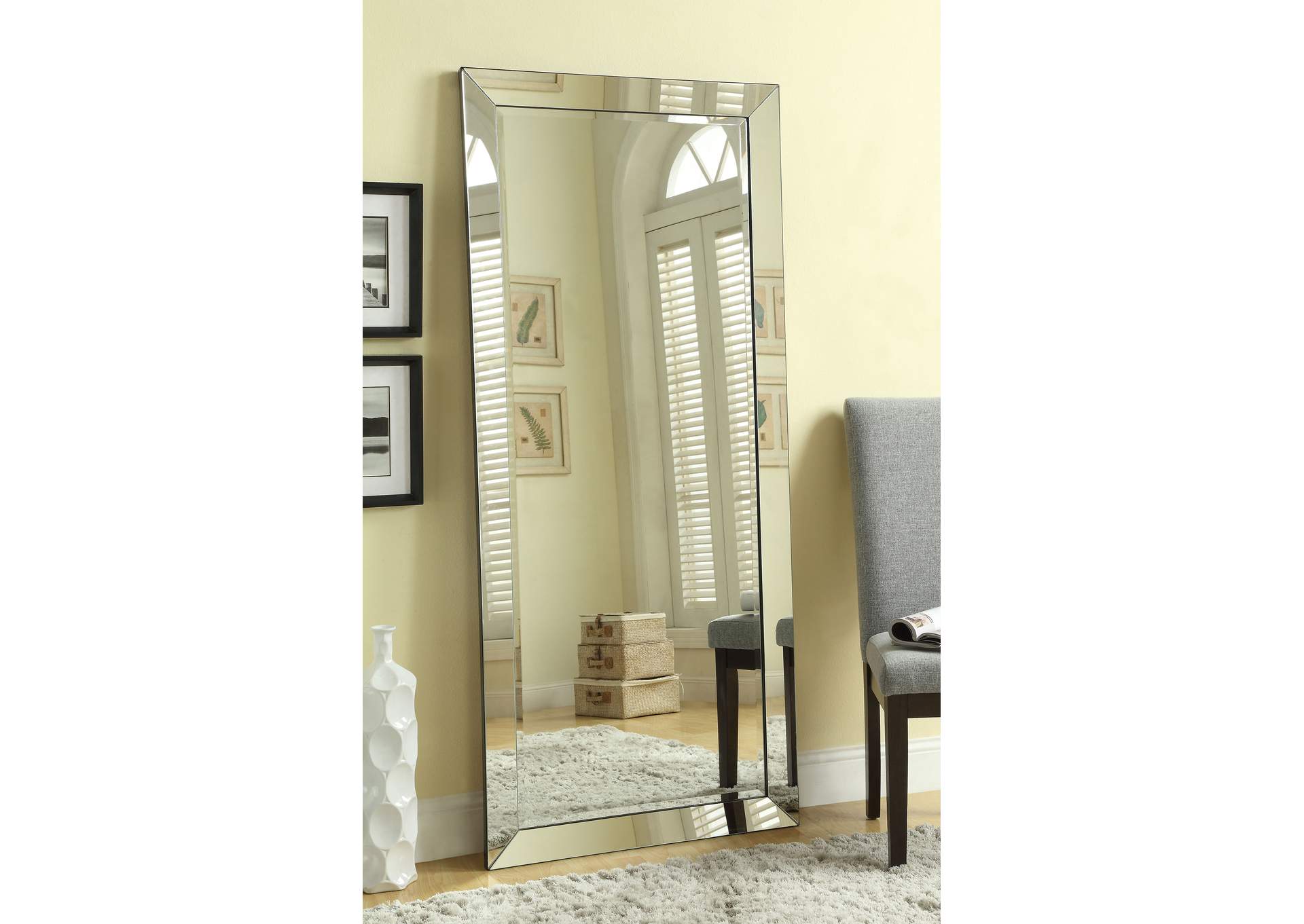 Barnett Rectangular Floor Mirror Silver,Coaster Furniture