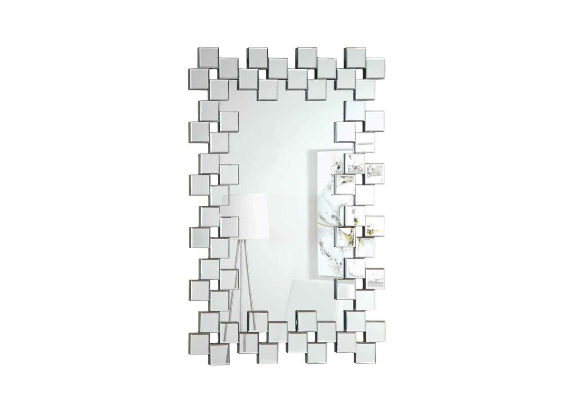 Pamela Frameless Wall Mirror with Staggered Tiles Silver,Coaster Furniture