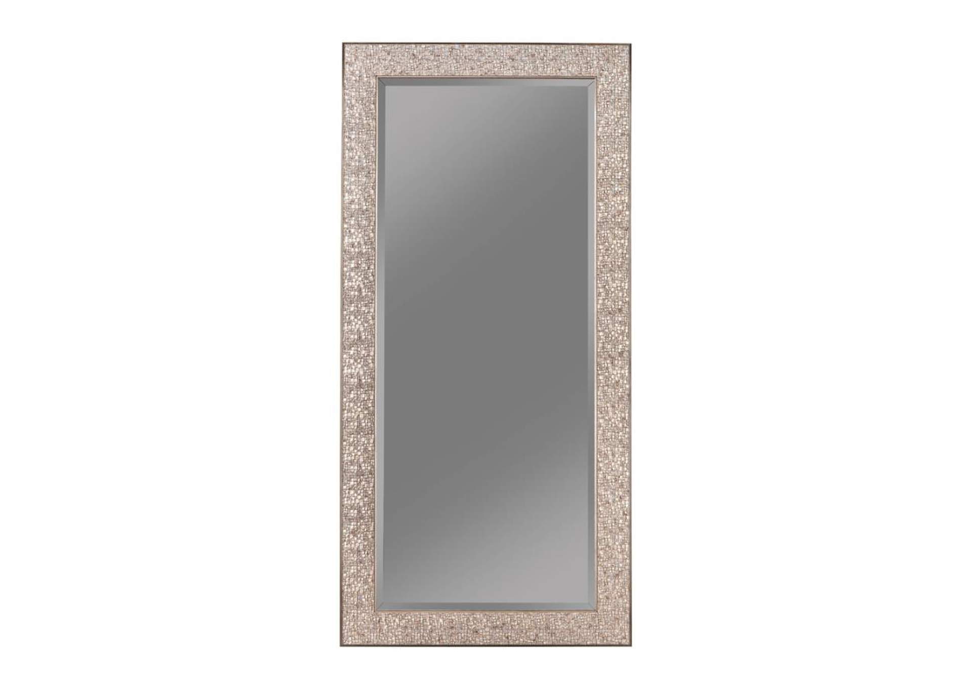 Rollins Rectangular Floor Mirror Silver Sparkle,Coaster Furniture