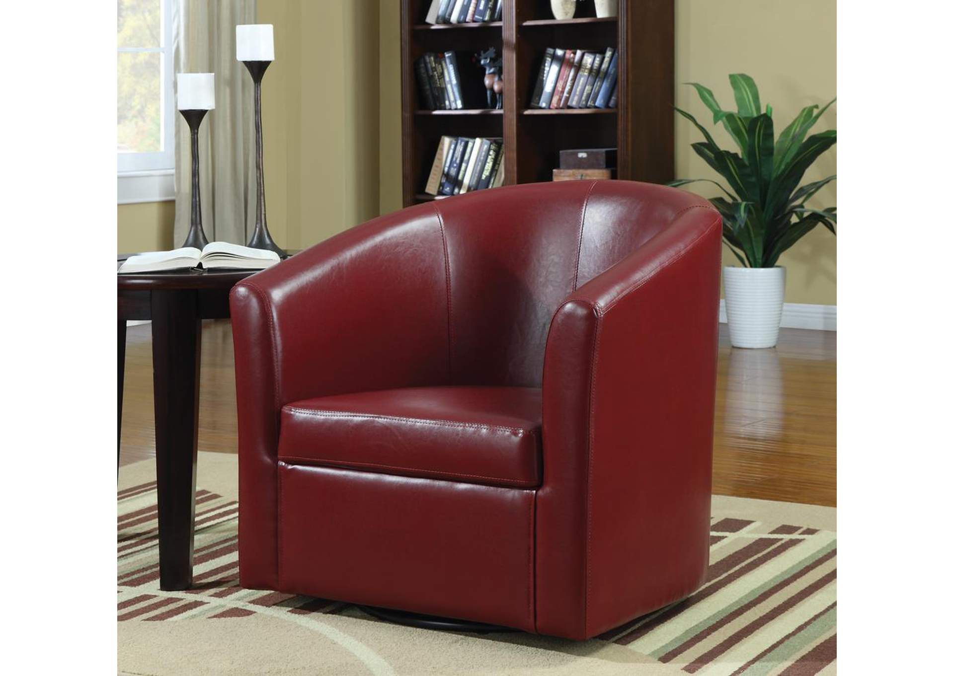 Upholstery Sloped Arm Accent Swivel Chair Red,Coaster Furniture