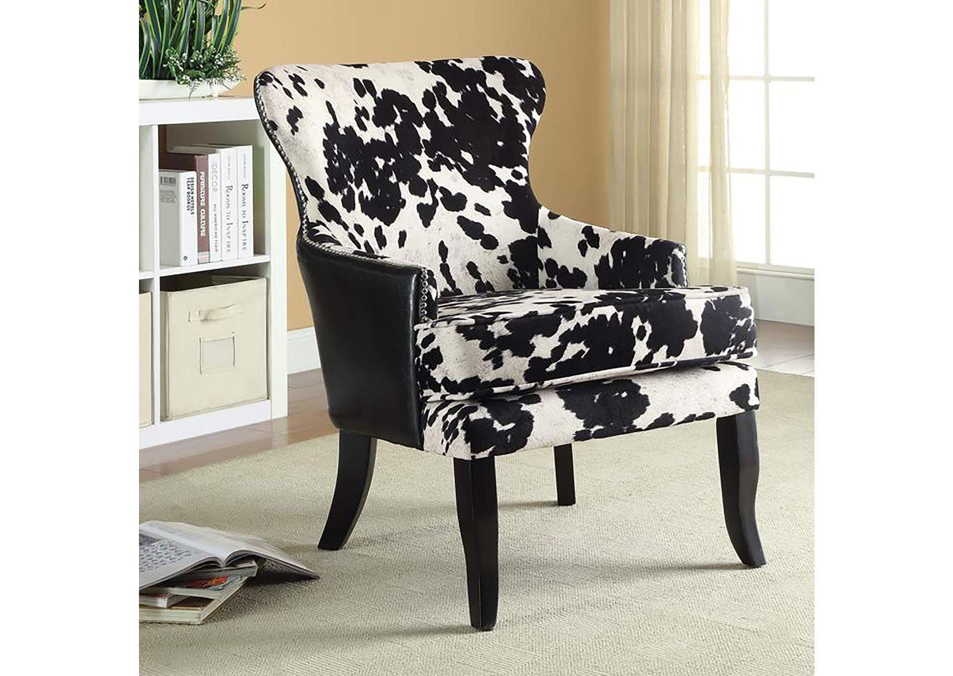 Trea Cowhide Print Accent Chair Black and White,Coaster Furniture