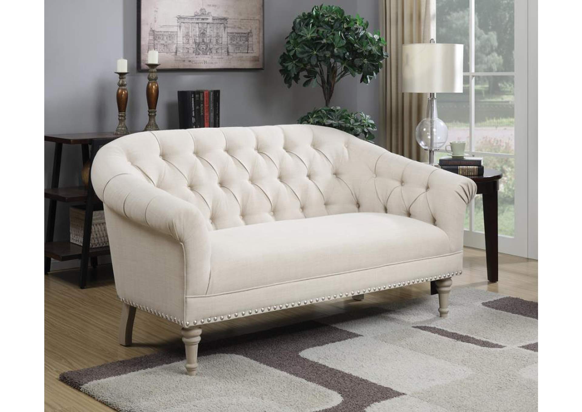 Billie Tufted Back Settee with Roll Arm Natural,Coaster Furniture
