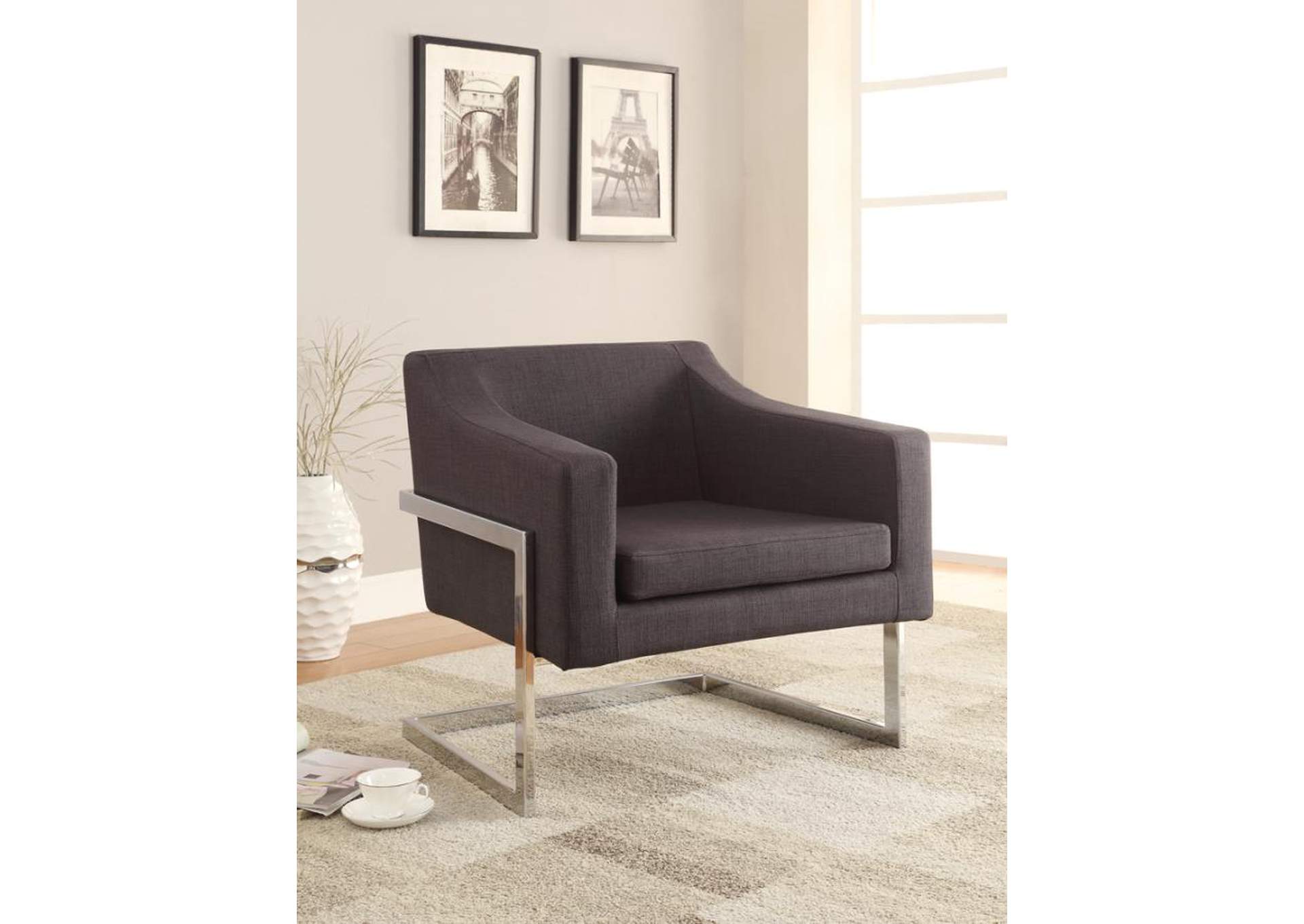 Chris Upholstered Accent Chair Chrome And Grey,Coaster Furniture
