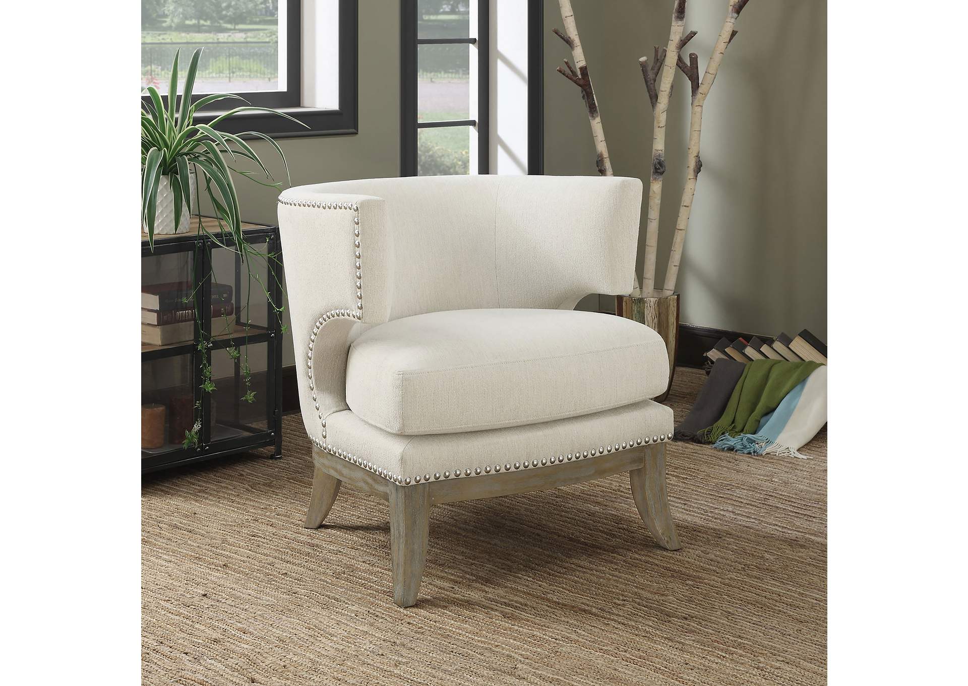 Dominic Barrel Back Accent Chair White and Weathered Grey,Coaster Furniture