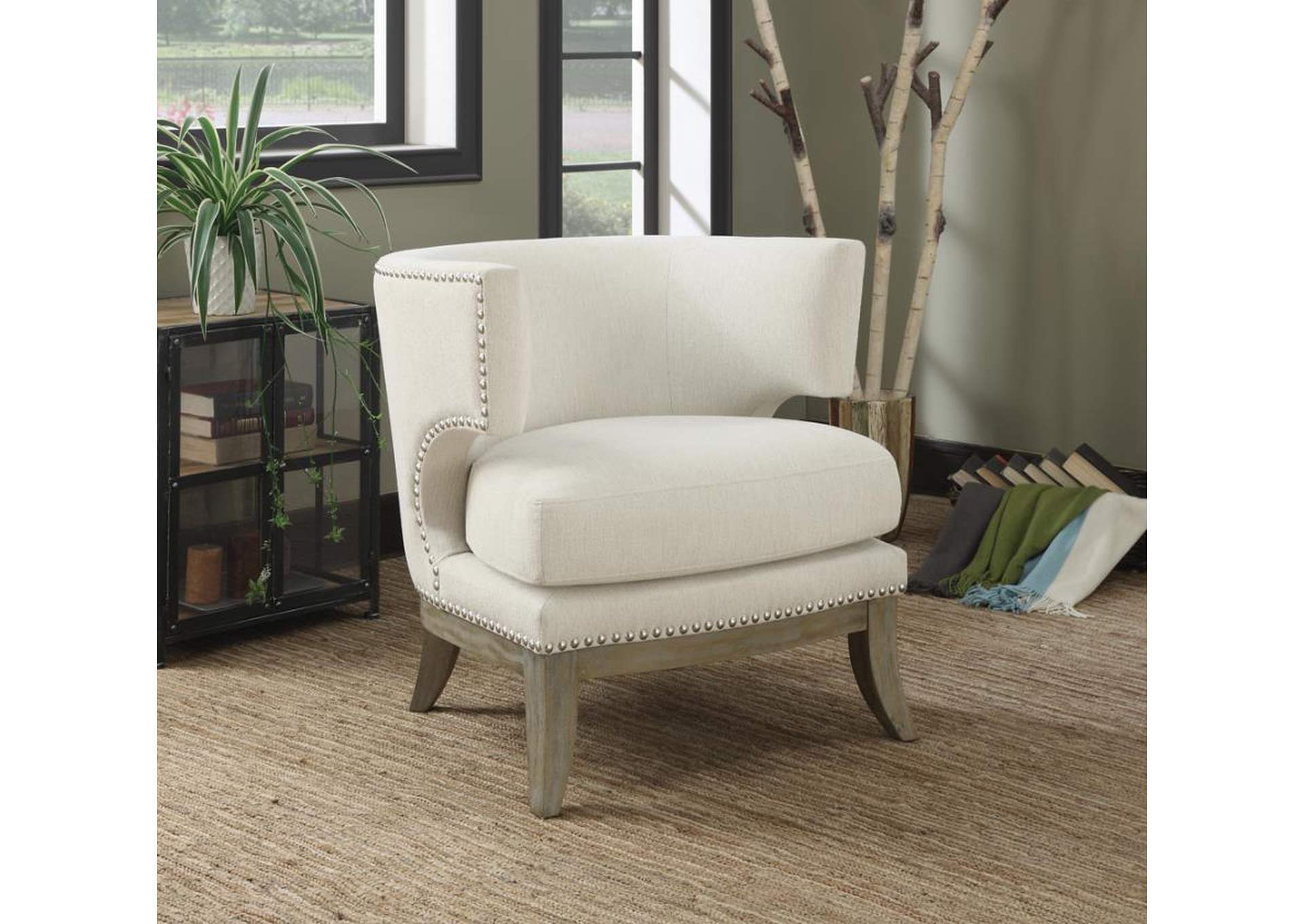 Dominic Barrel Back Accent Chair White And Weathered Grey,Coaster Furniture
