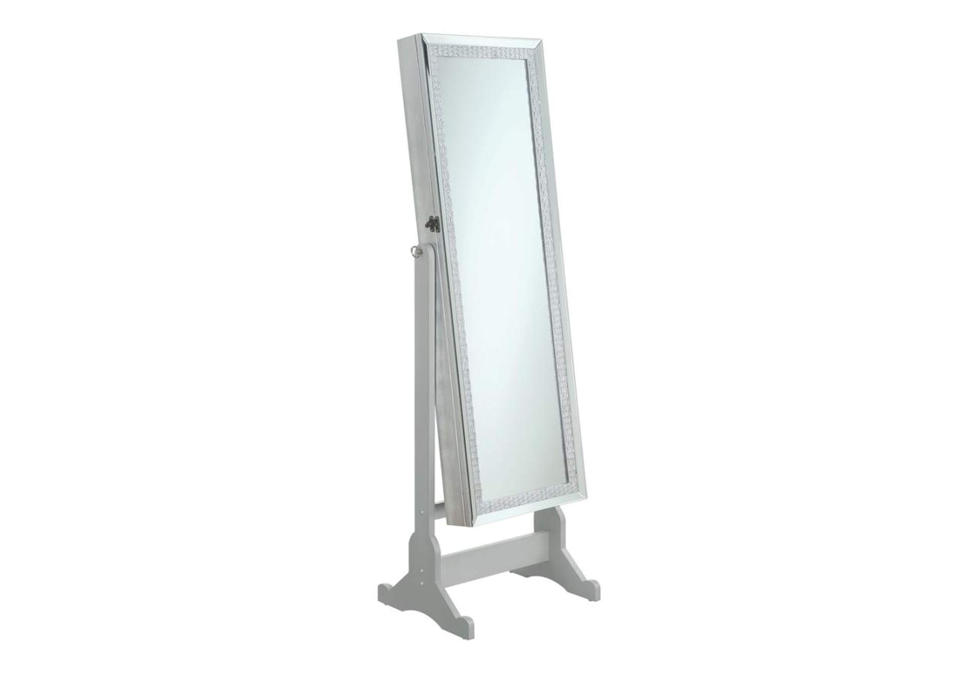 Jewelry Cheval Mirror with Crytal Trim Silver,Coaster Furniture