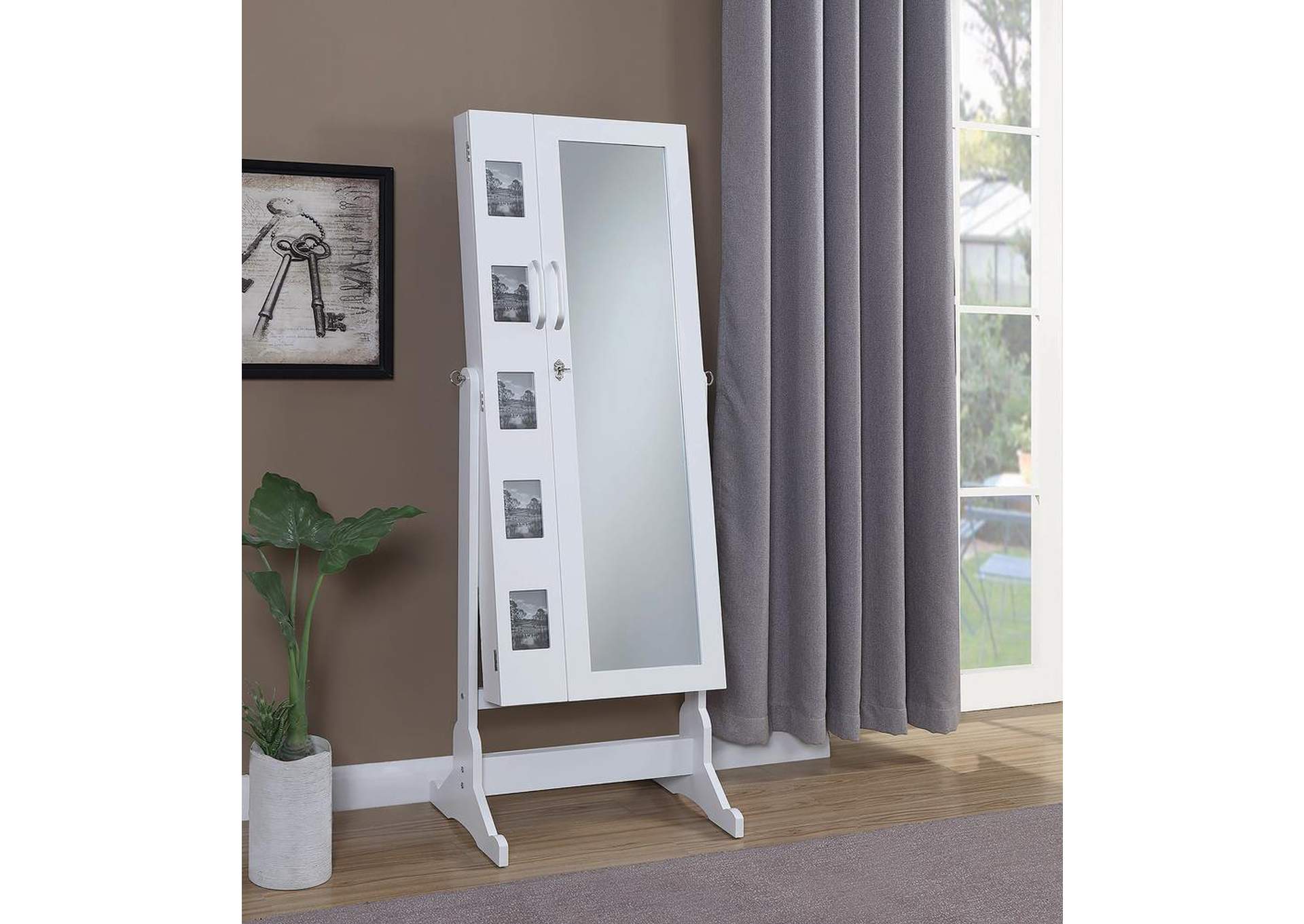 Transitional White Jewelry Cheval Mirror,Coaster Furniture