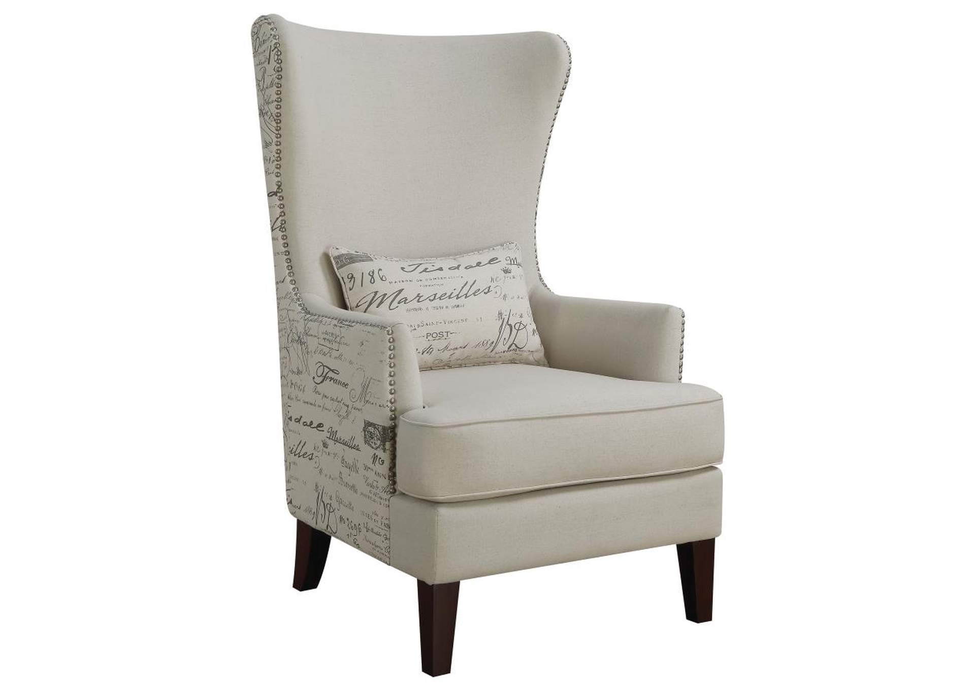 Pippin Curved Arm High Back Accent Chair Cream,Coaster Furniture