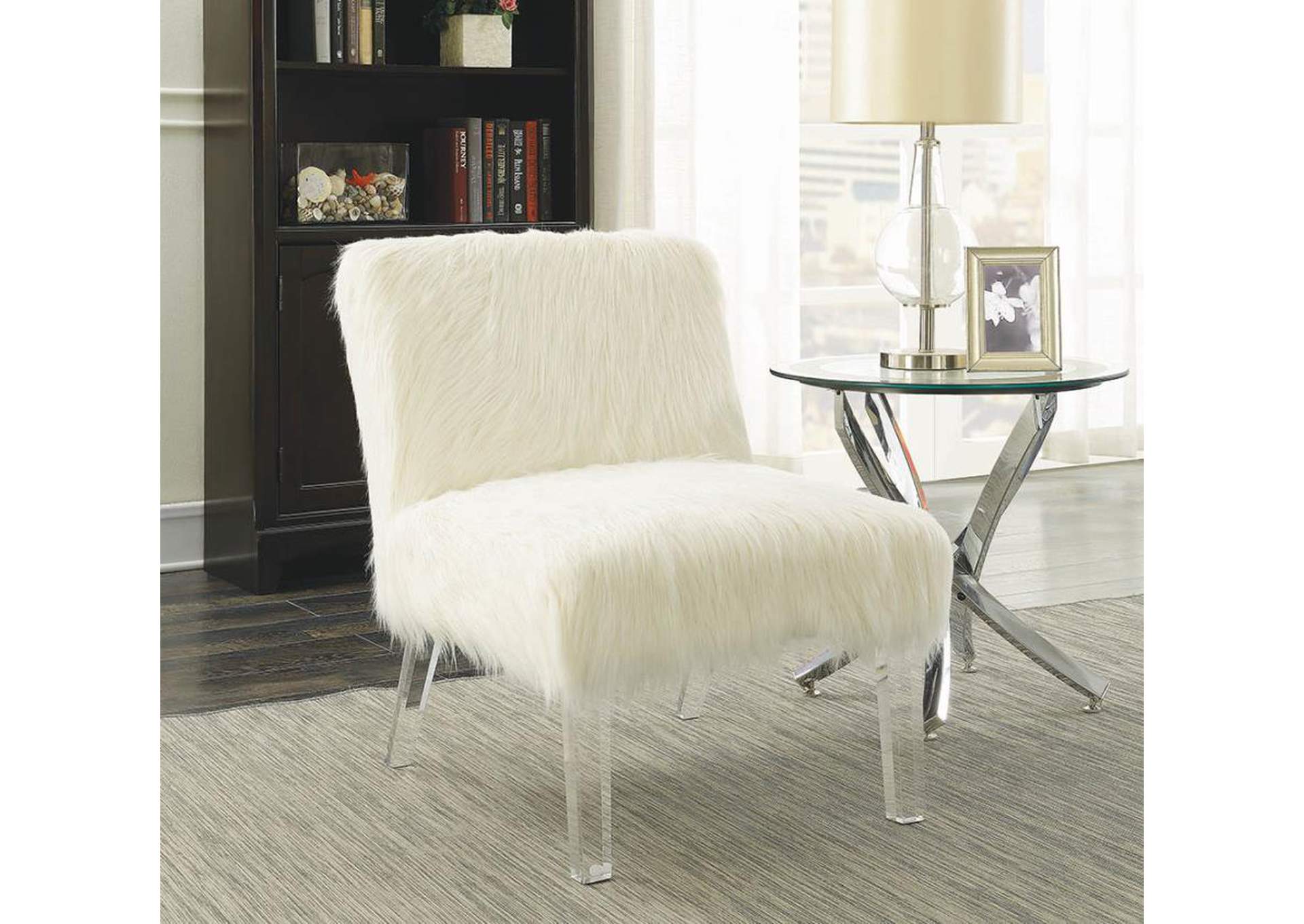 Faux Sheepskin Upholstered Accent Chair White,Coaster Furniture