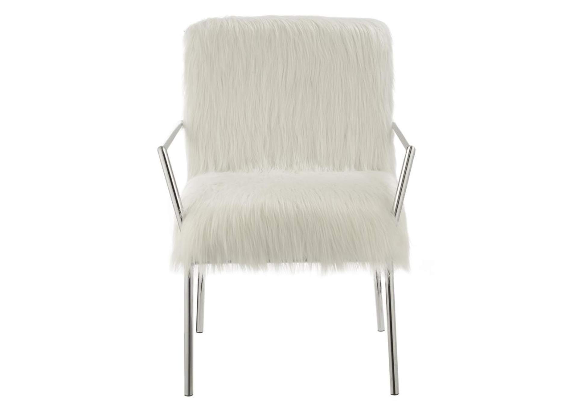 Faux Sheepskin Upholstered Accent Chair with Metal Arm White,Coaster Furniture