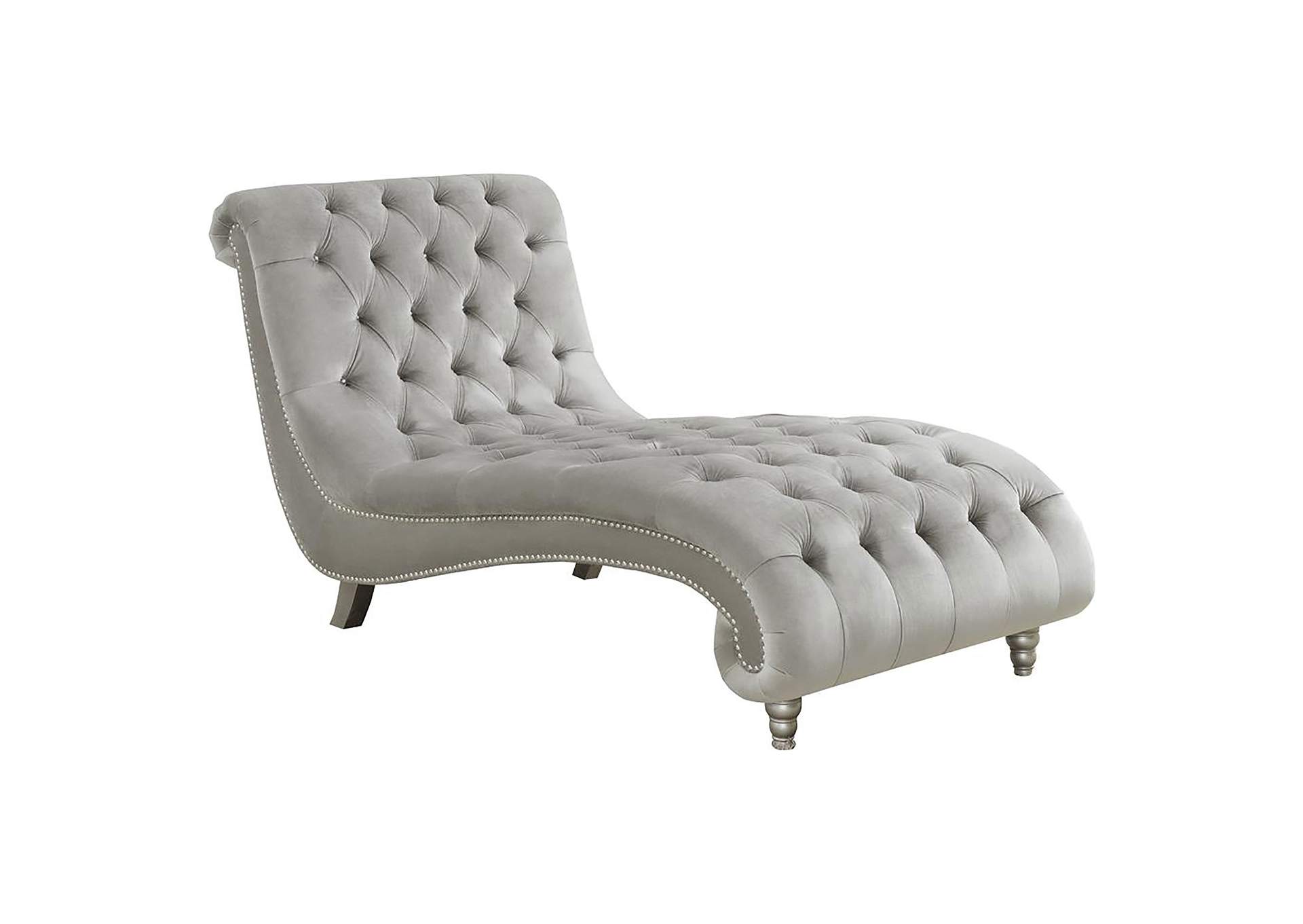 Lydia Tufted Cushion Chaise with Nailhead Trim Grey,Coaster Furniture