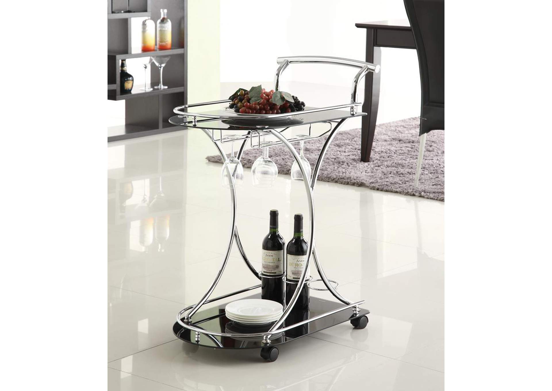 2-shelve Serving Cart Chrome and Black,Coaster Furniture
