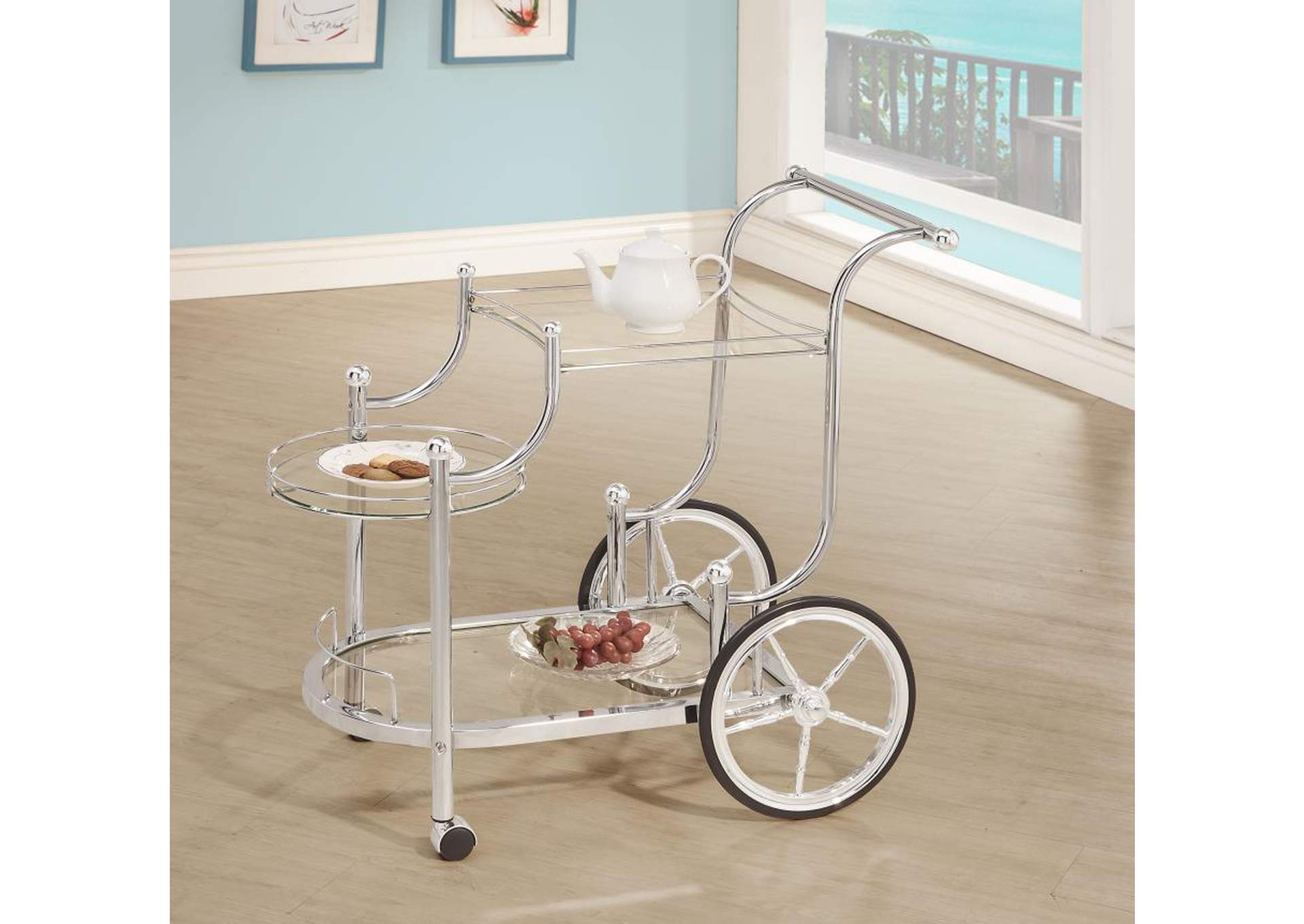 3-tier Serving Cart Chrome and Clear,Coaster Furniture