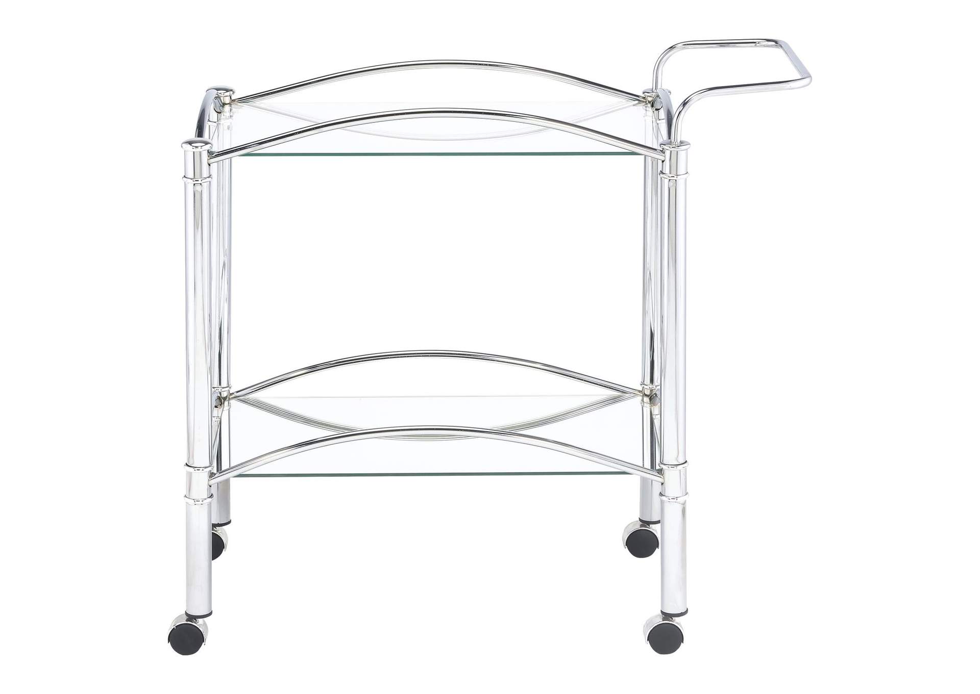 2-tier Serving Cart with Glass Top Chrome and Clear,Coaster Furniture