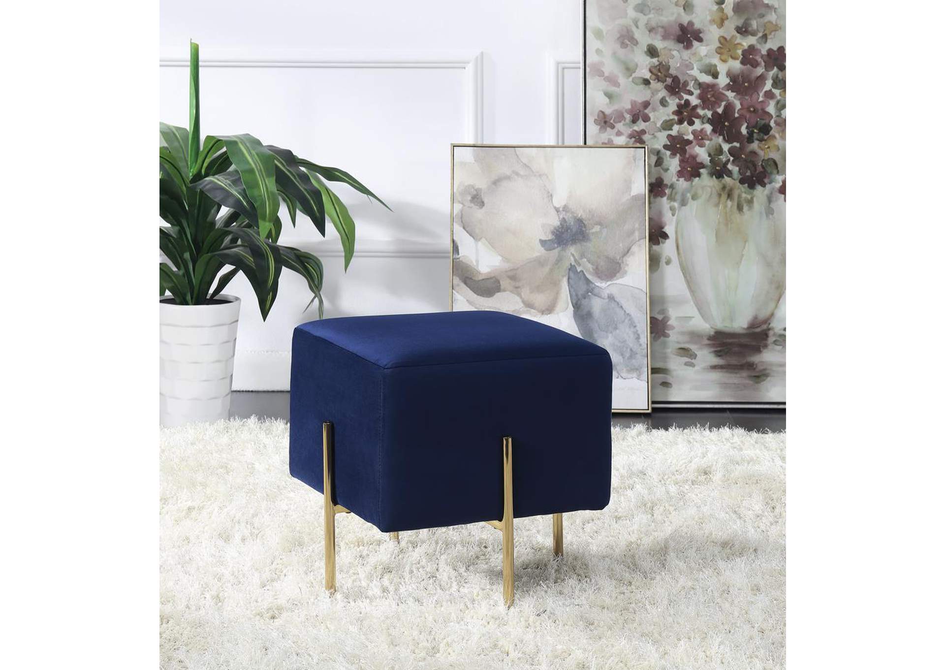 Modern Blue Velvet Ottoman,Coaster Furniture