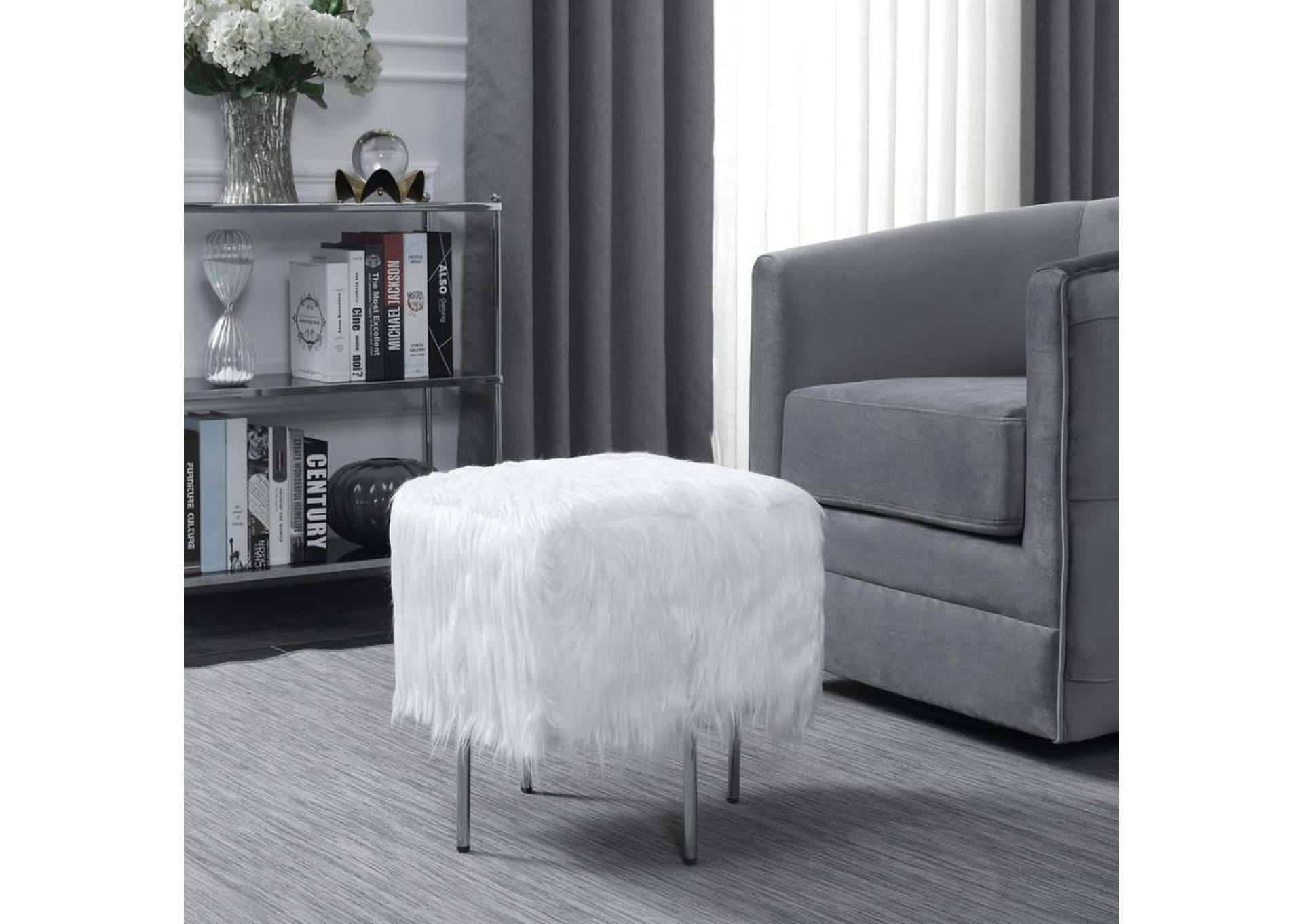 Faux Sheepskin Square Ottoman White,Coaster Furniture