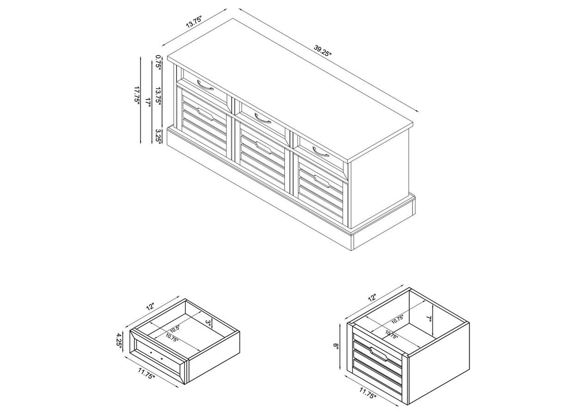 Alma 3 - drawer Storage Bench Weathered Brown and White,Coaster Furniture