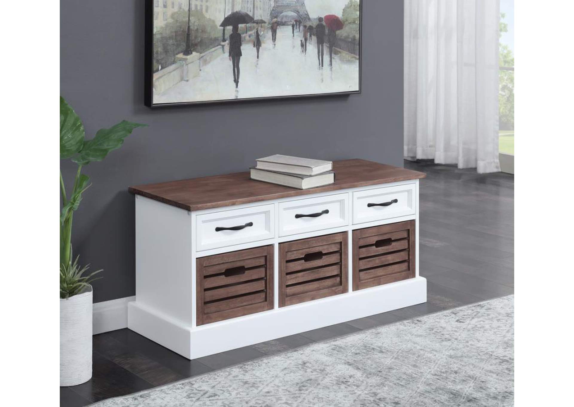 3-drawer Storage Bench Weathered Brown and White,Coaster Furniture