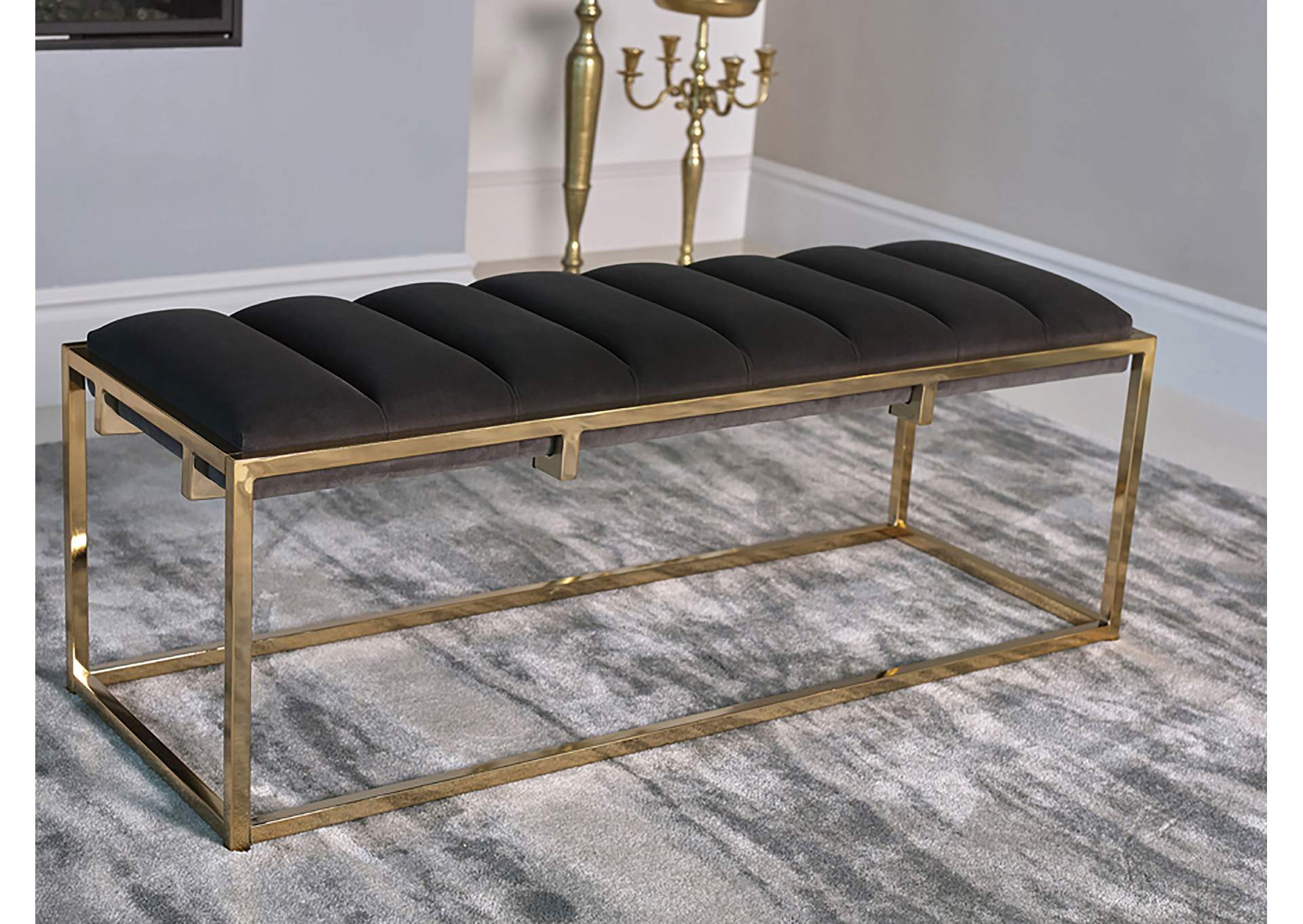 Lorena Tufted Cushion Bench Dark Grey and Gold,Coaster Furniture