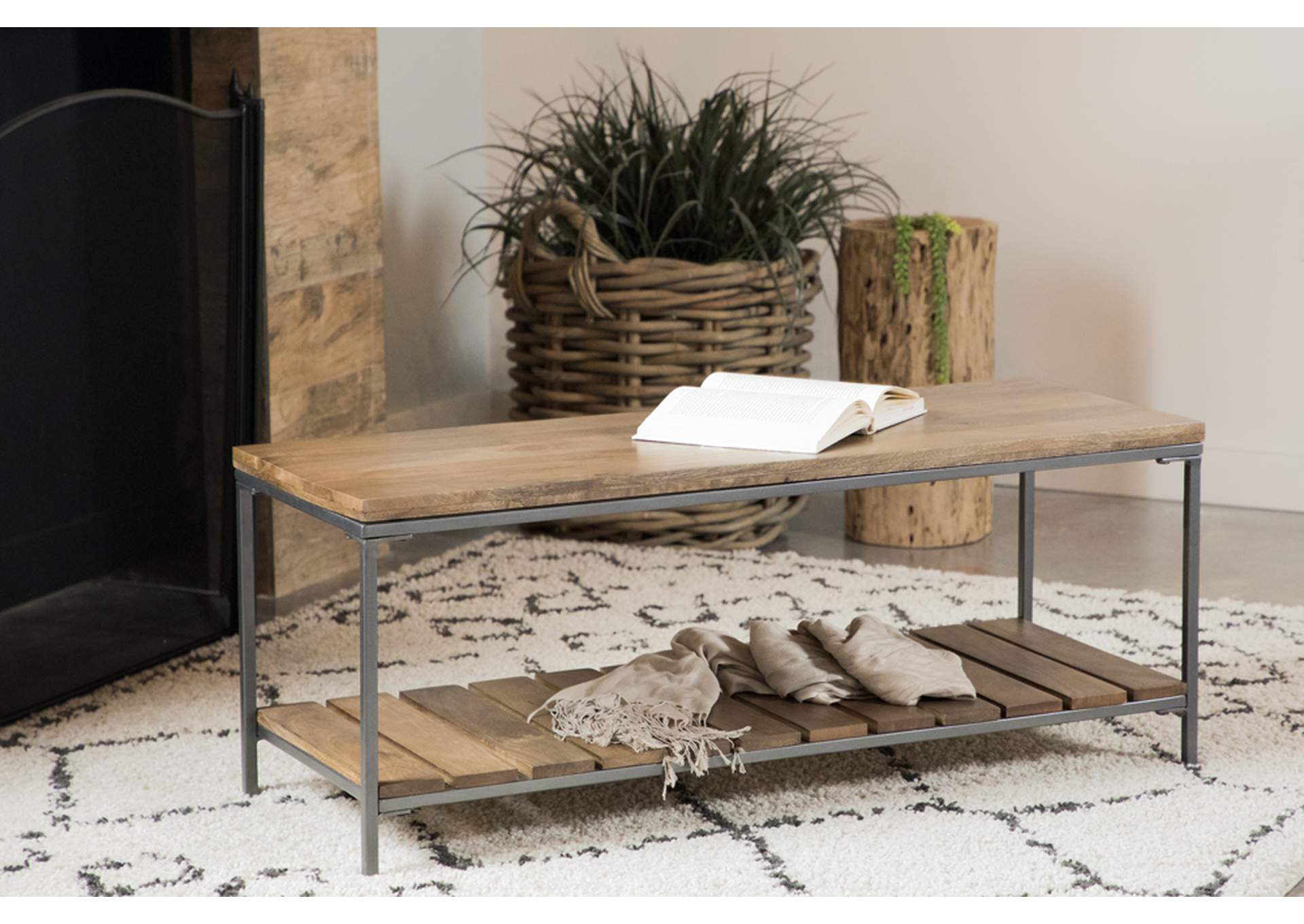 Gerbera Accent Bench with Slat Shelf Natural and Gunmetal,Coaster Furniture