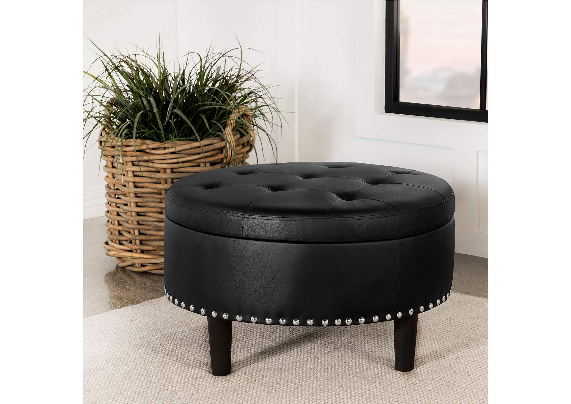 Jace Upholstered Tufted Storage Ottoman Black,Coaster Furniture