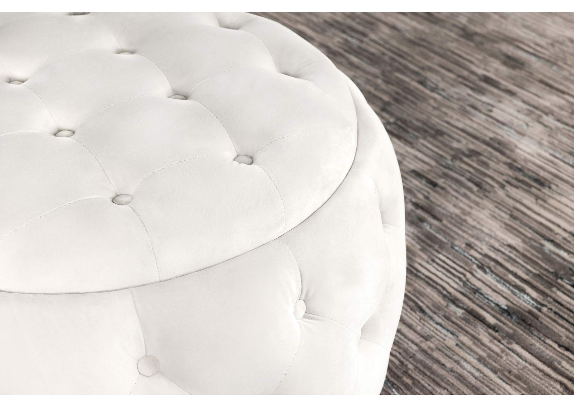 Angelina Tufted Storage Round Ottoman Pearl,Coaster Furniture