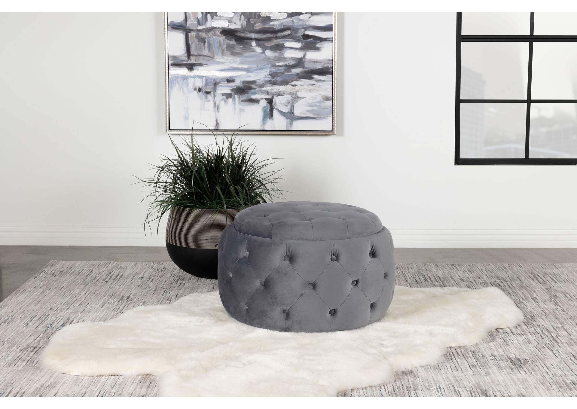 Angelina Tufted Storage Round Ottoman Steel Grey,Coaster Furniture