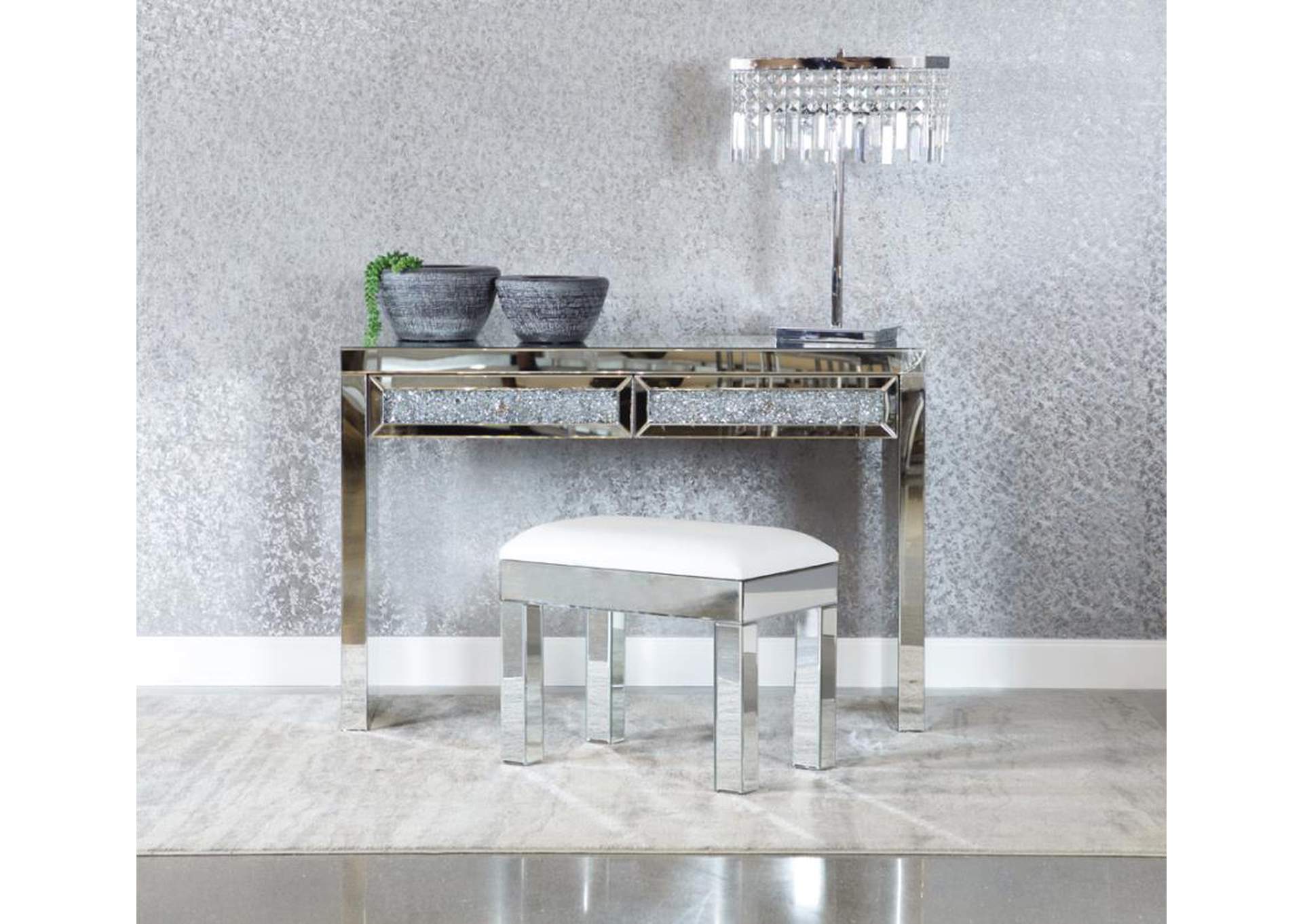 Rectangular Upholstered Vanity Stool White And Mirror,Coaster Furniture