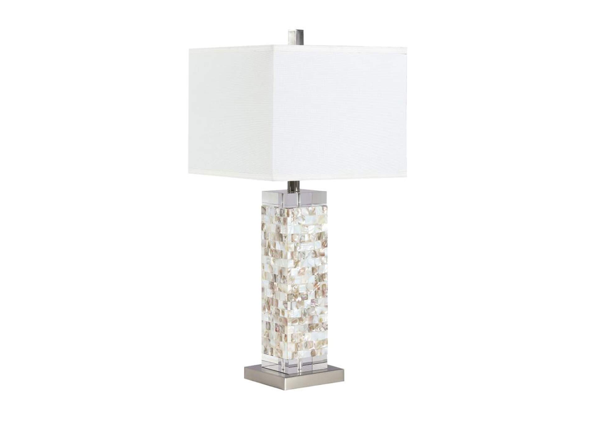 Toga Square Shade Table Lamp With Crystal Base White And Silver,Coaster Furniture