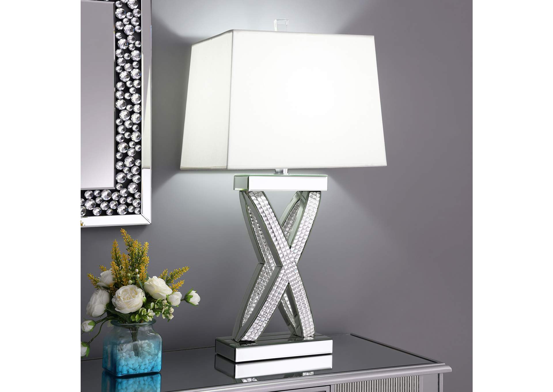 Dominick Table Lamp with Rectange Shade White and Mirror,Coaster Furniture