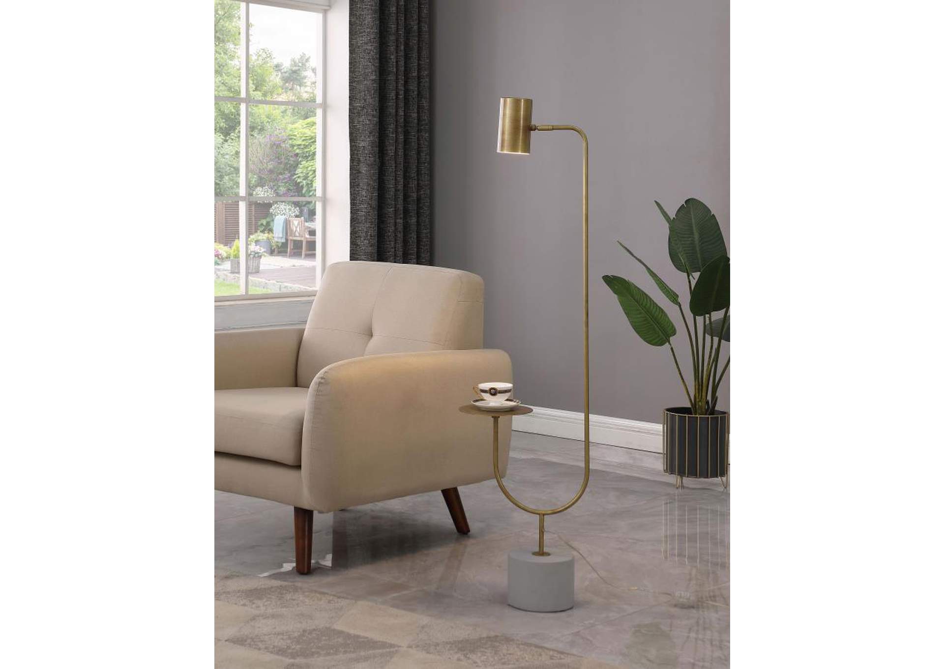 Jodie Round Base Floor Lamp Antique Brass And Grey,Coaster Furniture