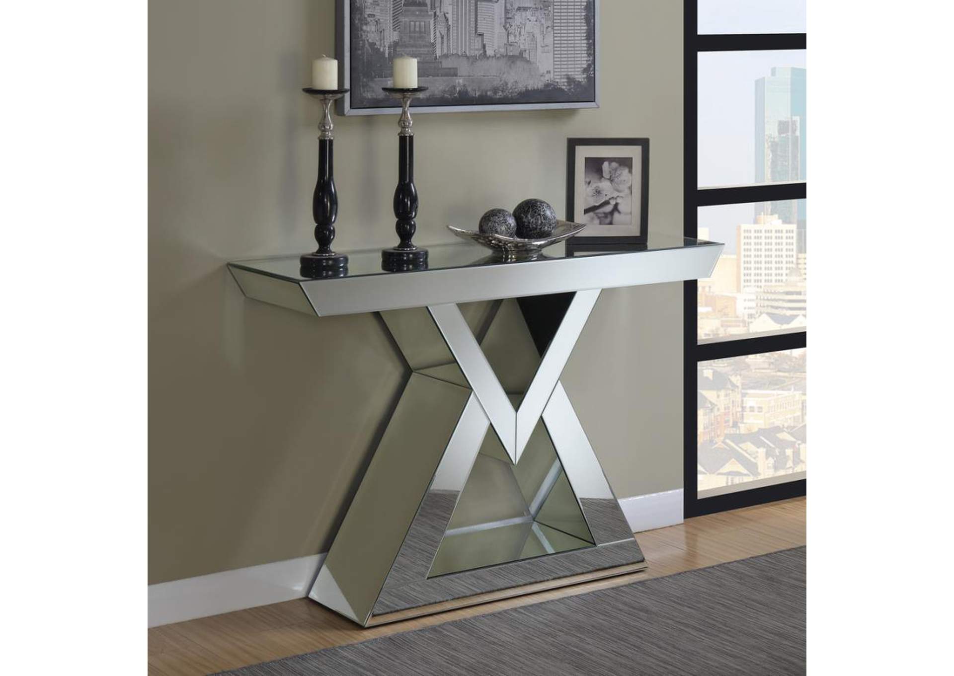 Cerecita Console Table with Triangle Base Clear Mirror,Coaster Furniture