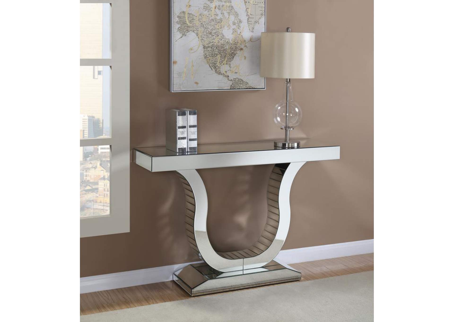 Saanvi Console Table with U - shaped Base Clear Mirror,Coaster Furniture