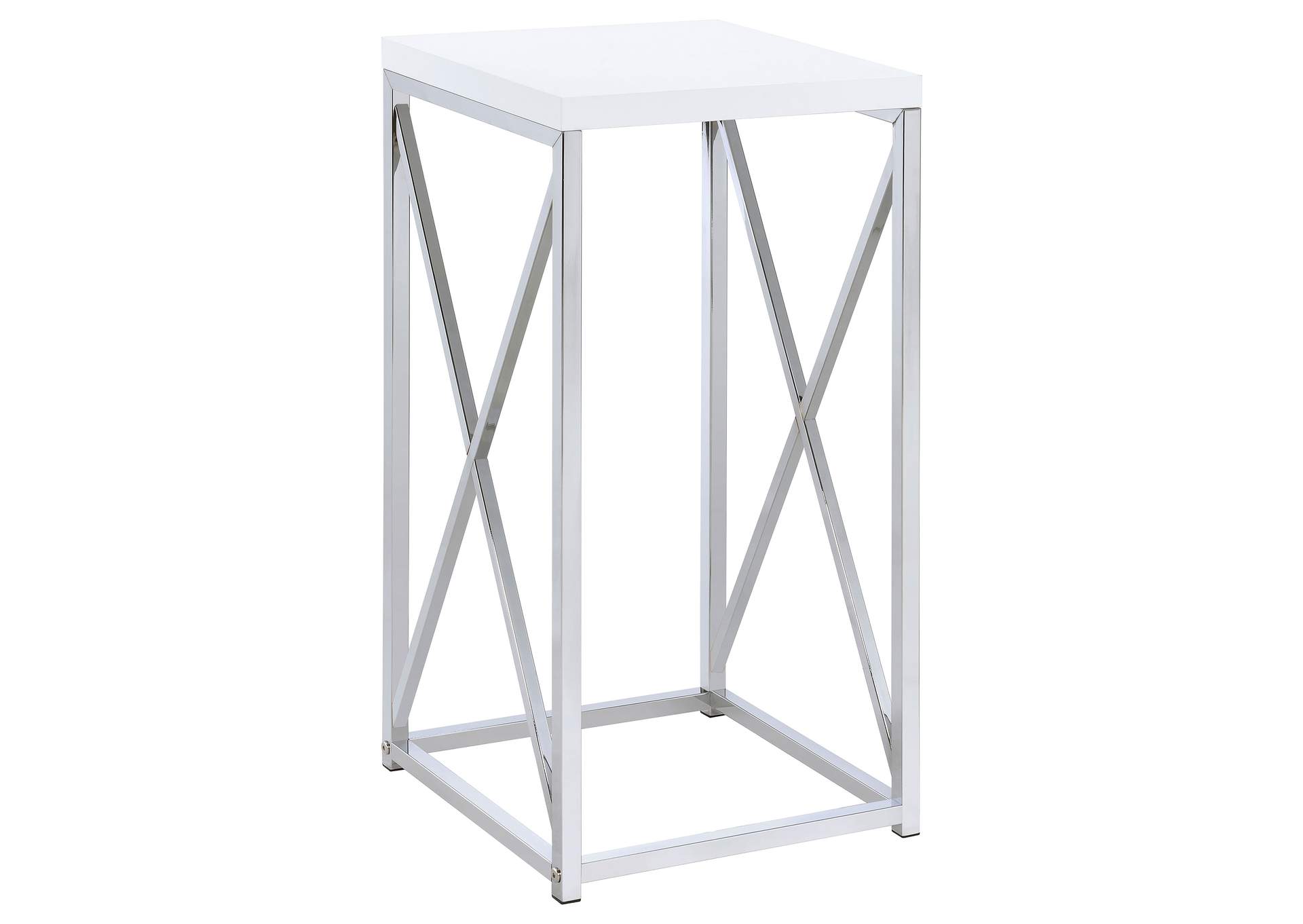 Edmund Accent Table with X-cross Glossy White and Chrome,Coaster Furniture