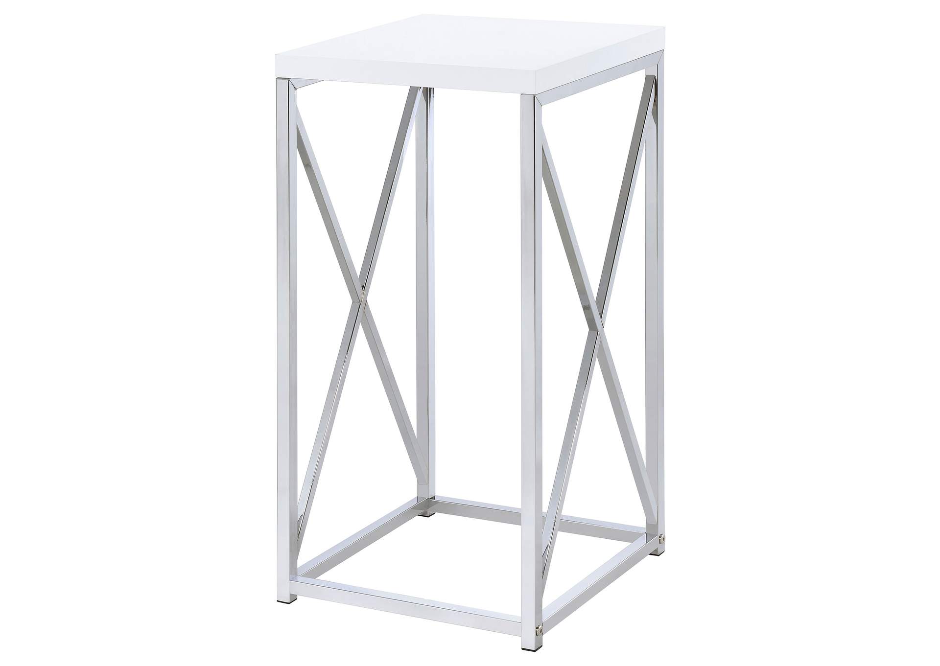 Edmund Accent Table with X-cross Glossy White and Chrome,Coaster Furniture