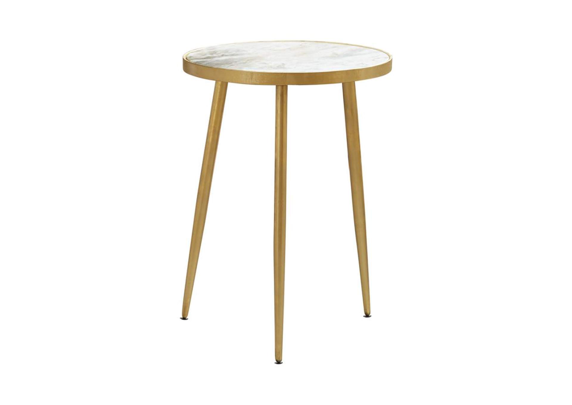 Acheson Round Accent Table White And Gold,Coaster Furniture