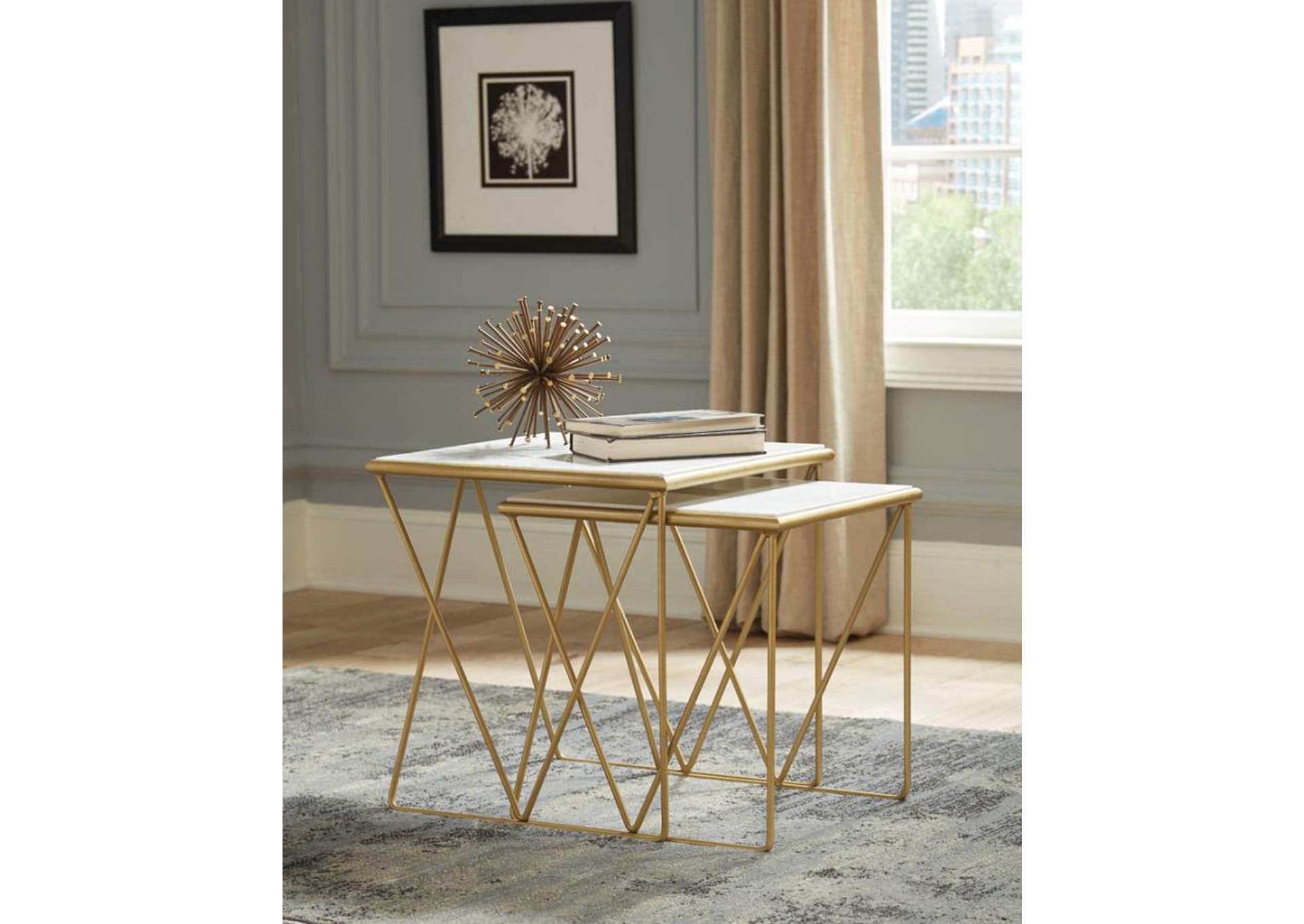 Bette 2-Piece Nesting Table Set White And Gold,Coaster Furniture