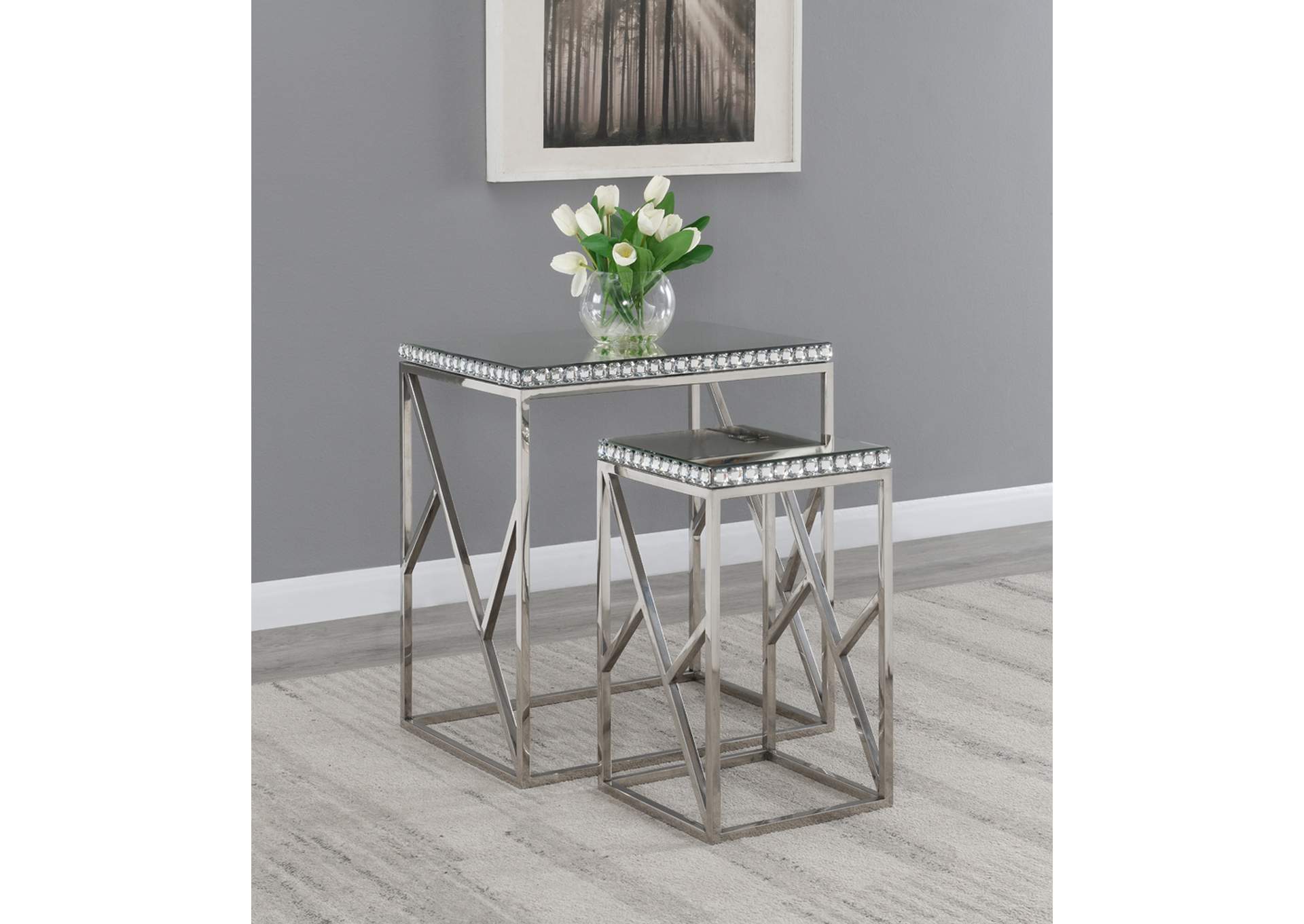 Betsy 2-piece Mirror Top Nesting Tables Silver,Coaster Furniture