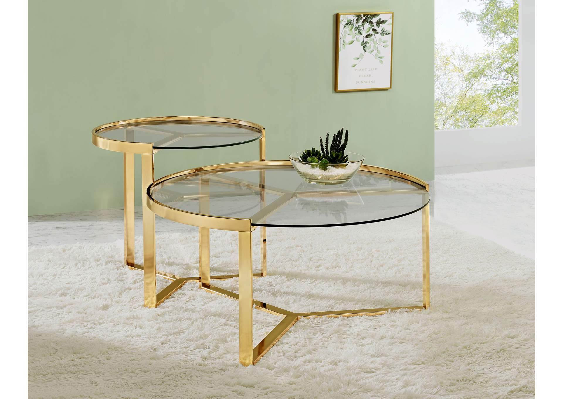 Delia 2-piece Round Nesting Table Clear and Gold,Coaster Furniture