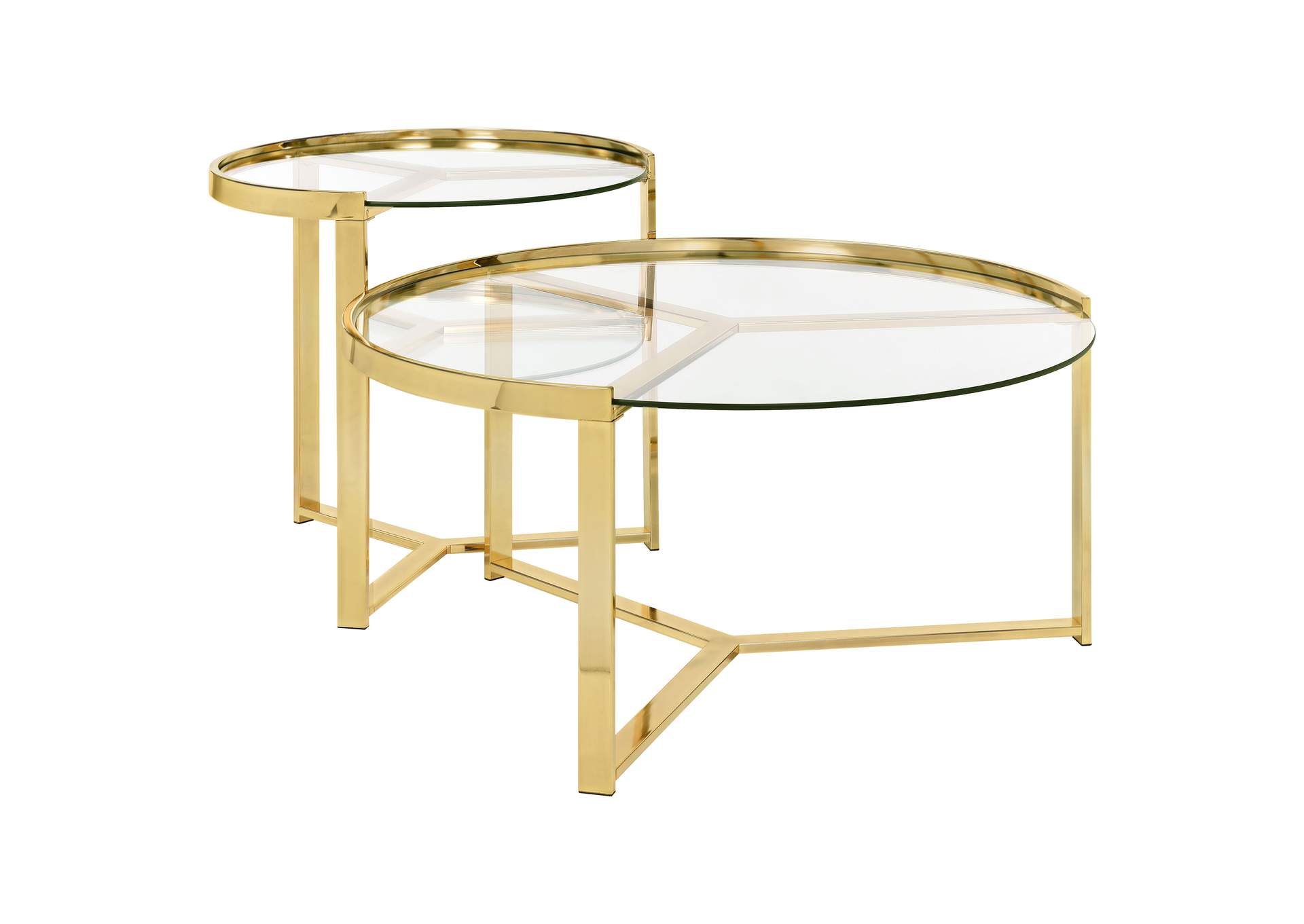 Delia 2-piece Round Nesting Table Clear and Gold,Coaster Furniture