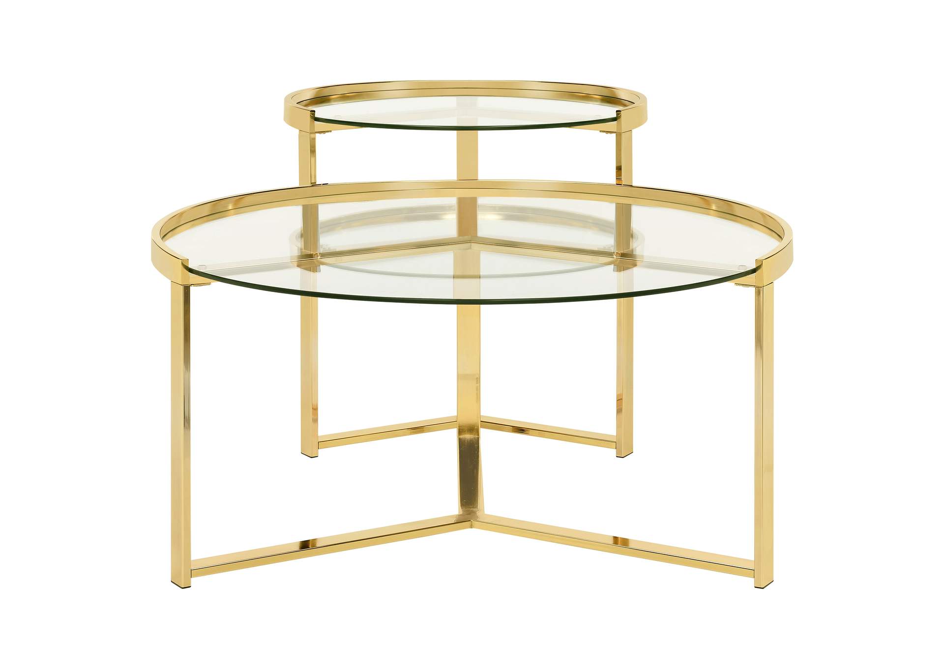 Delia 2-piece Round Nesting Table Clear and Gold,Coaster Furniture