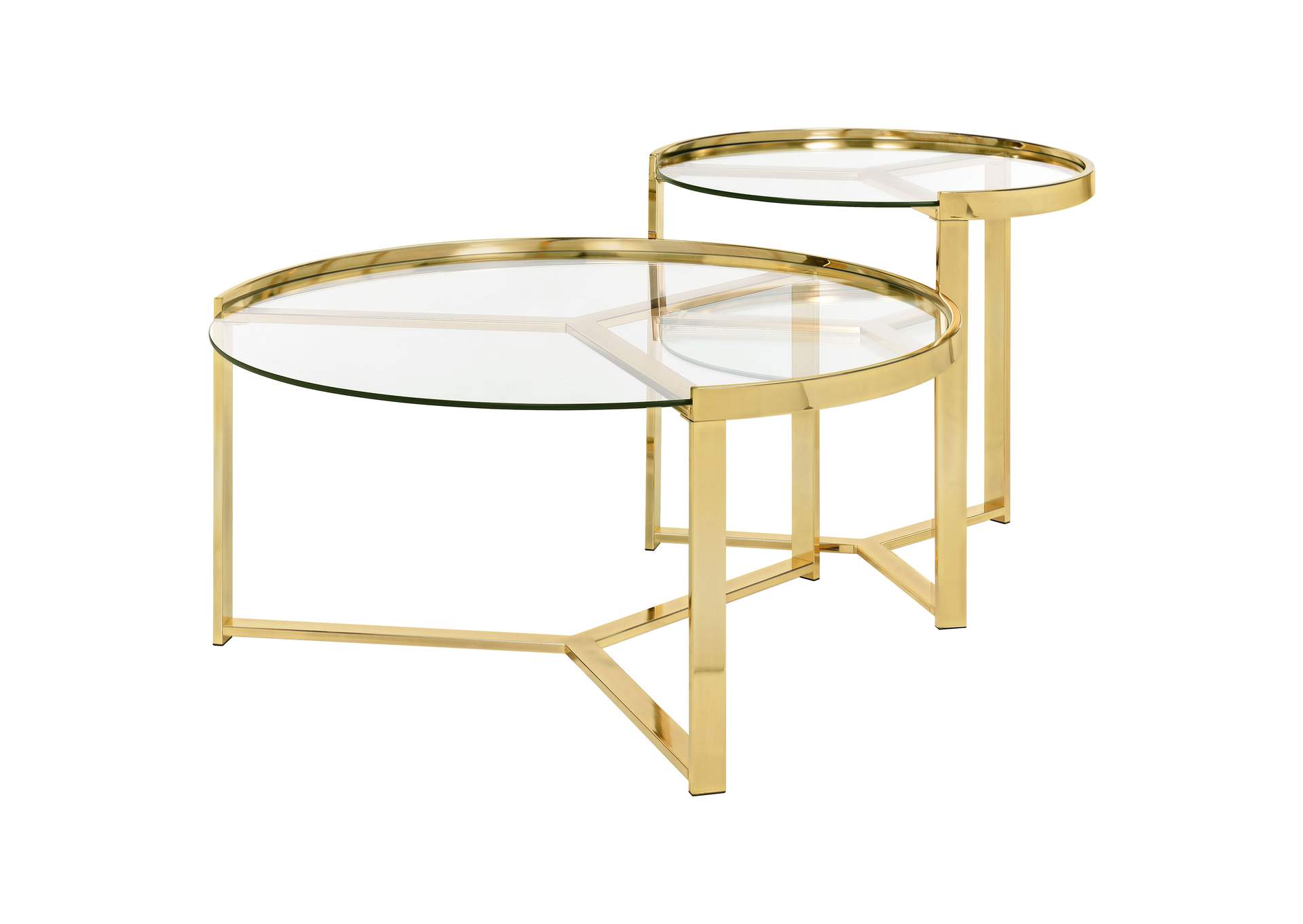 Delia 2-piece Round Nesting Table Clear and Gold,Coaster Furniture