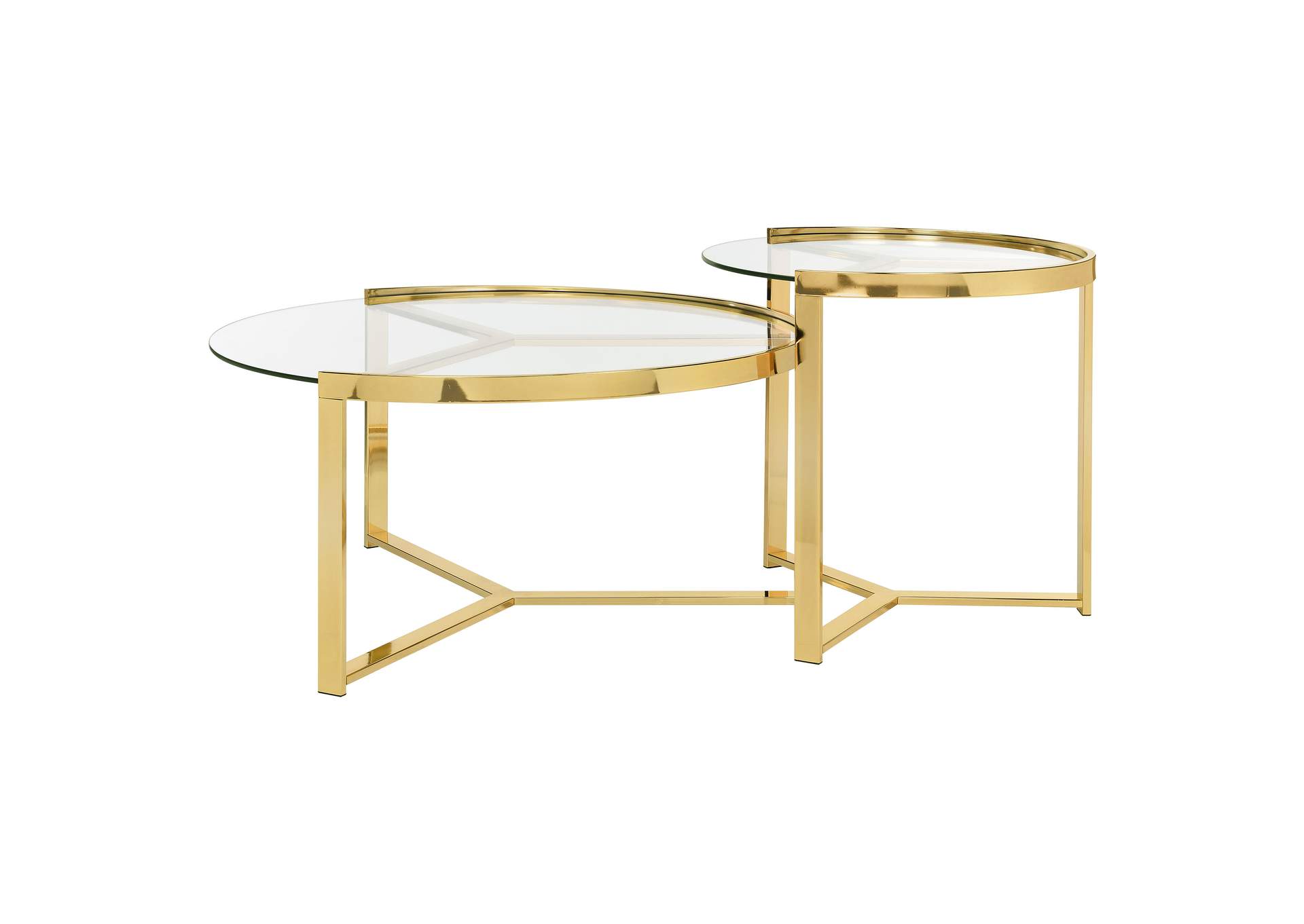 Delia 2-piece Round Nesting Table Clear and Gold,Coaster Furniture