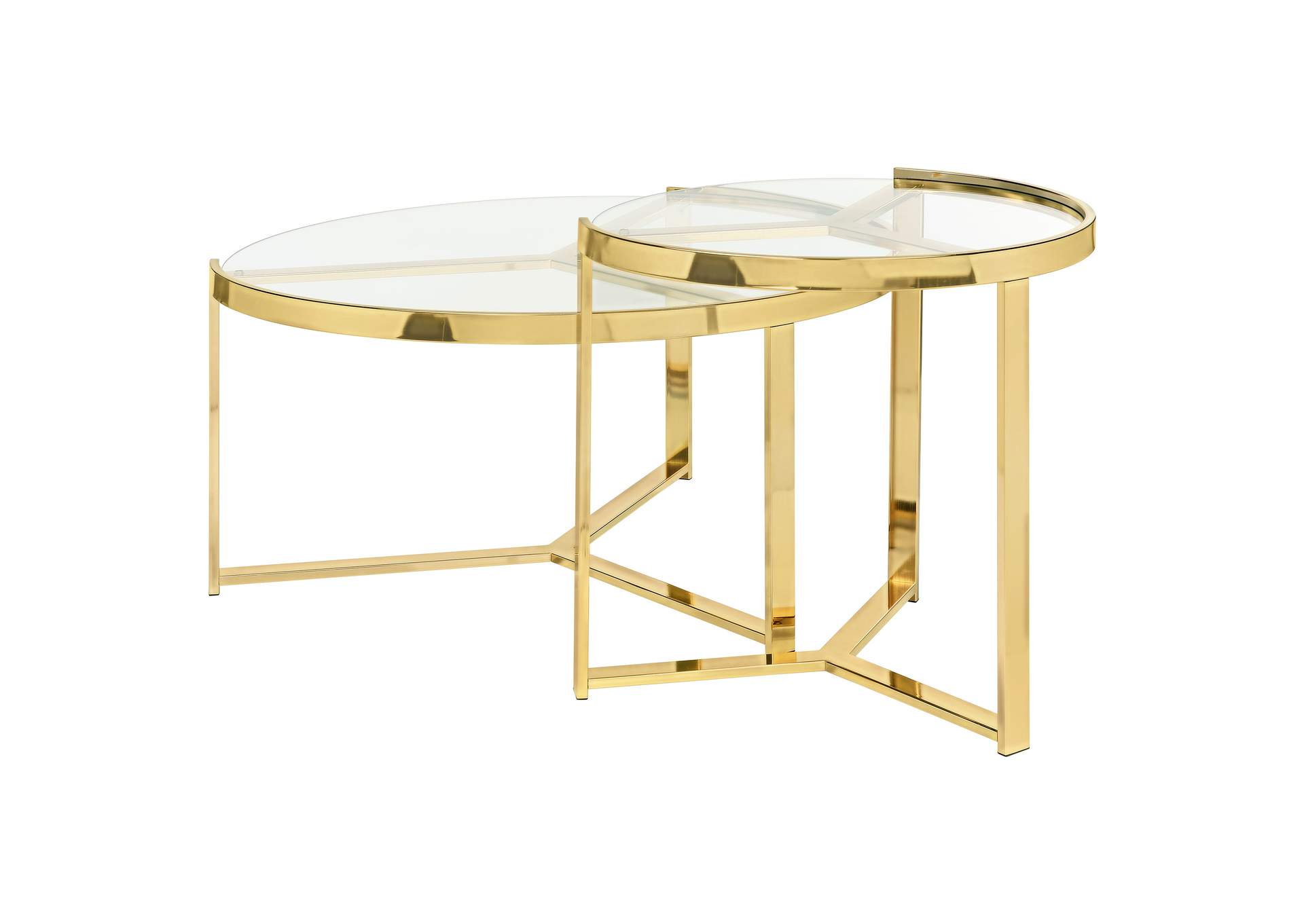 Delia 2-piece Round Nesting Table Clear and Gold,Coaster Furniture