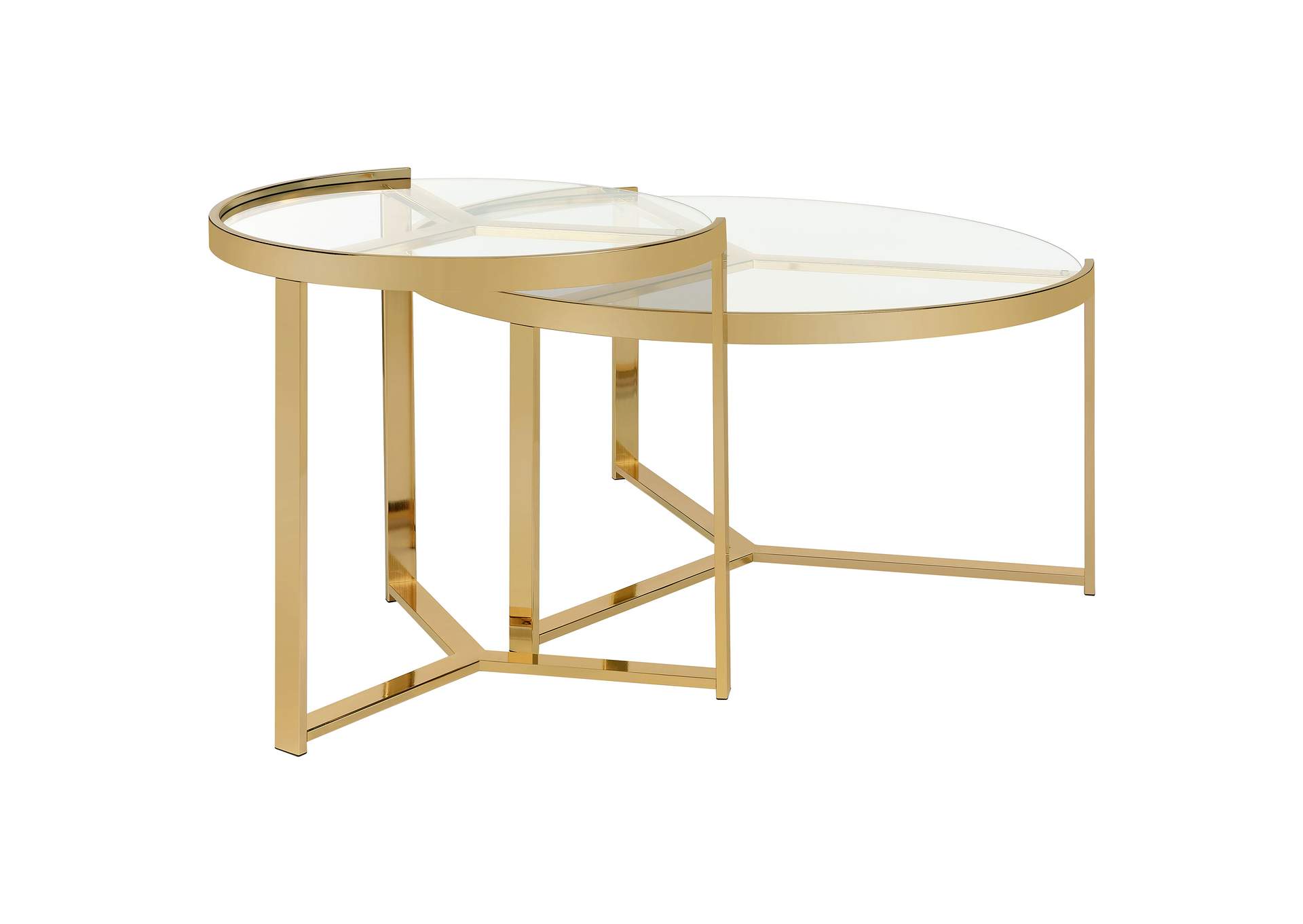 Delia 2-piece Round Nesting Table Clear and Gold,Coaster Furniture