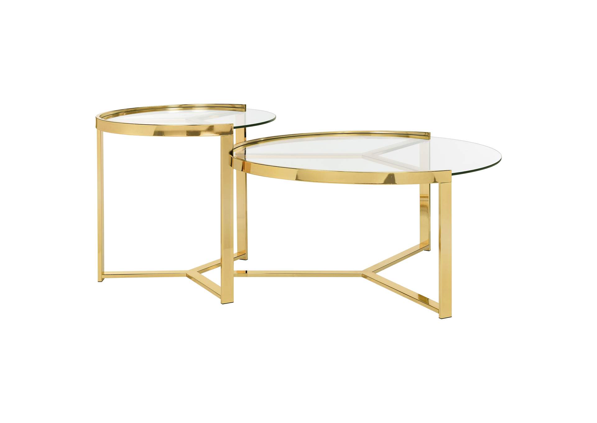 Delia 2-piece Round Nesting Table Clear and Gold,Coaster Furniture