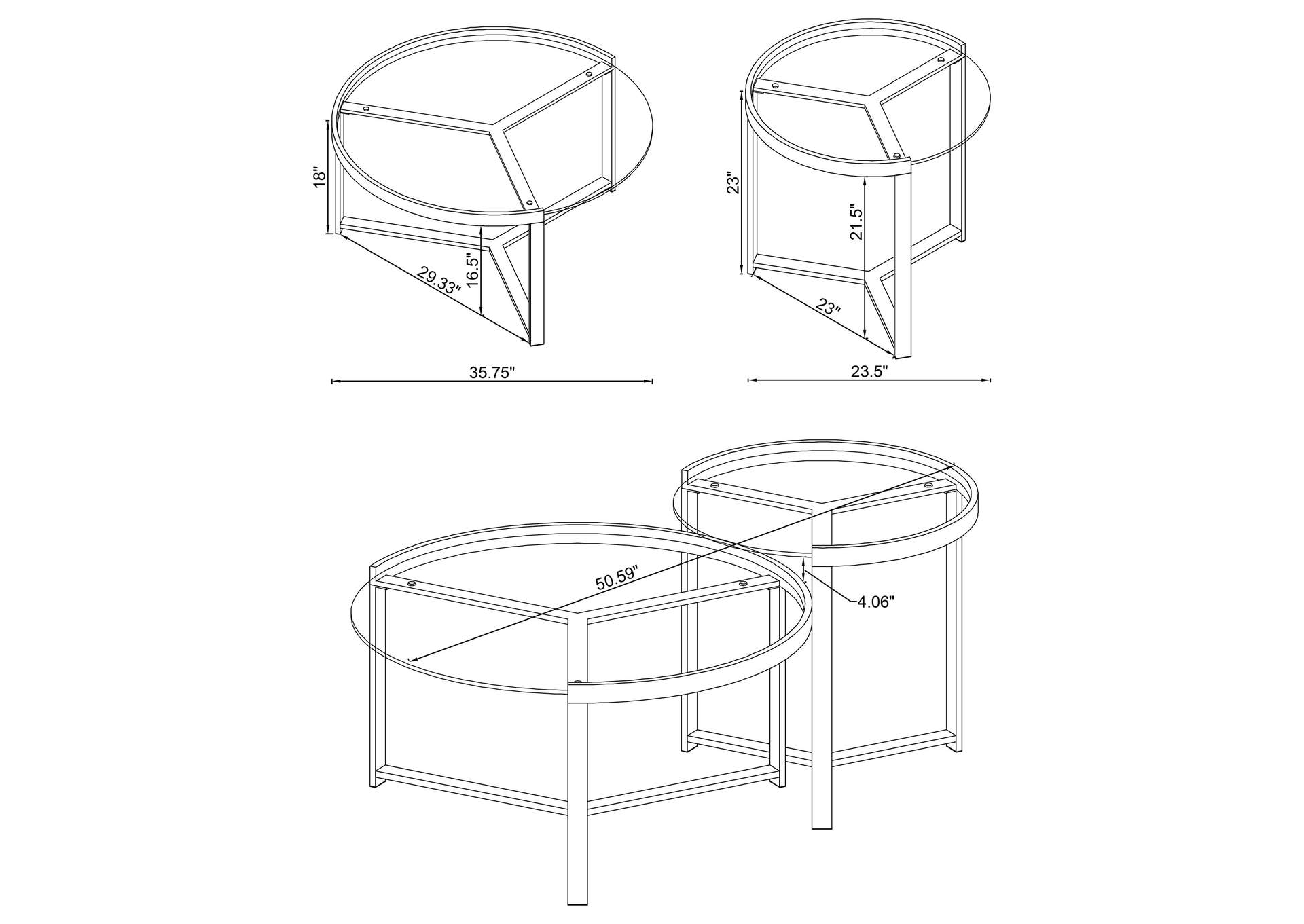 Delia 2-piece Round Nesting Table Clear and Gold,Coaster Furniture